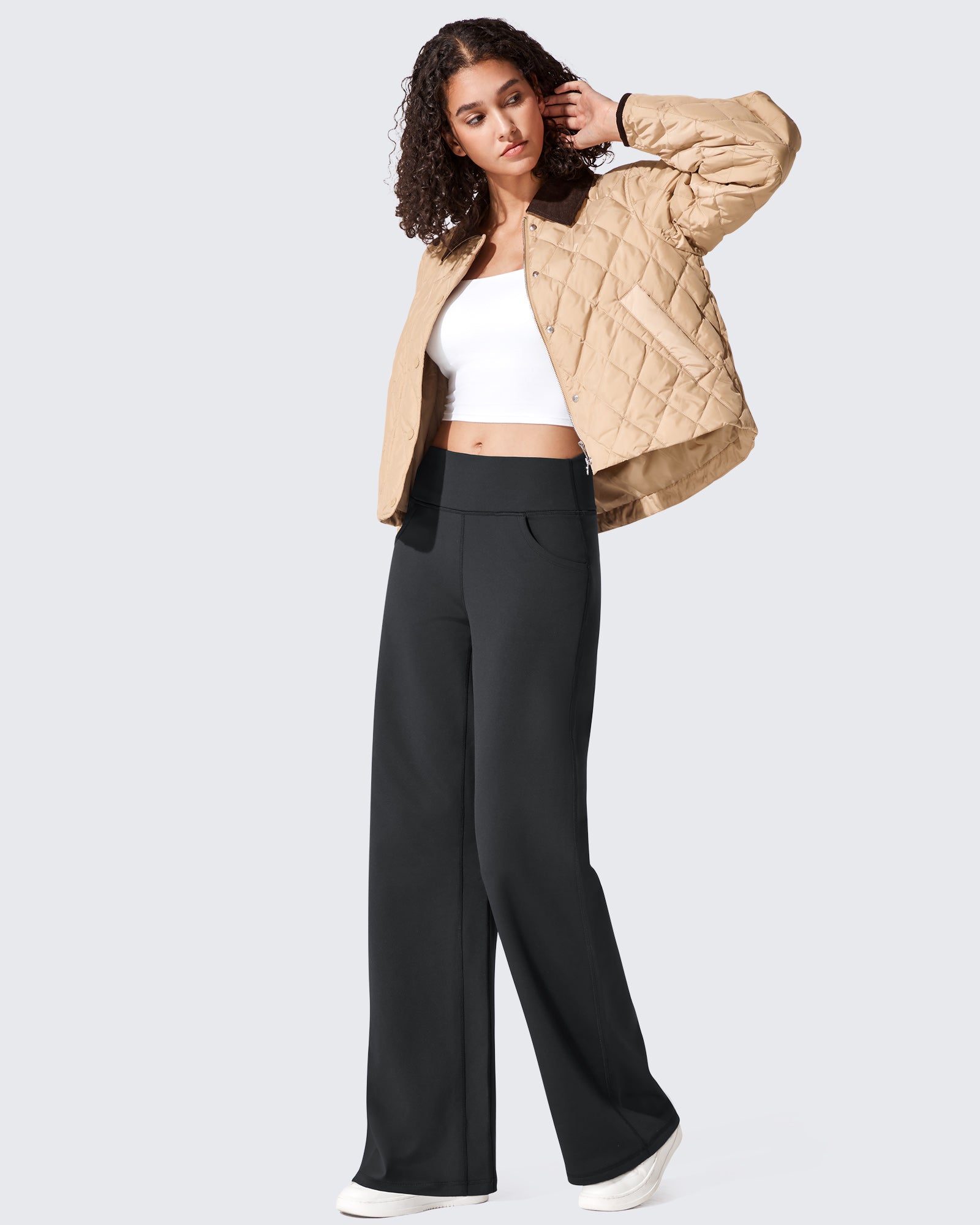 G4Free - EverGoing Fleece Lined High-Waist Wide Leg Thermal Trousers -GF24J230AA-S