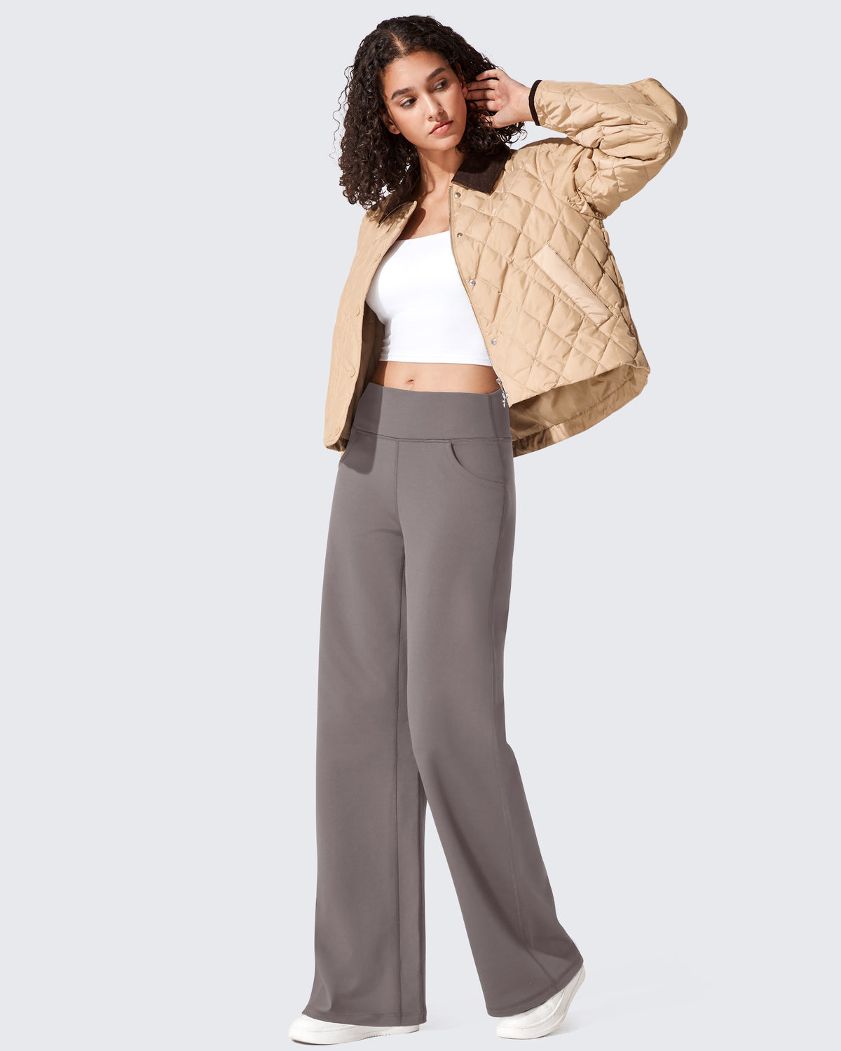 G4Free - EverGoing Fleece Lined High-Waist Wide Leg Thermal Trousers -GF24J230AA-S