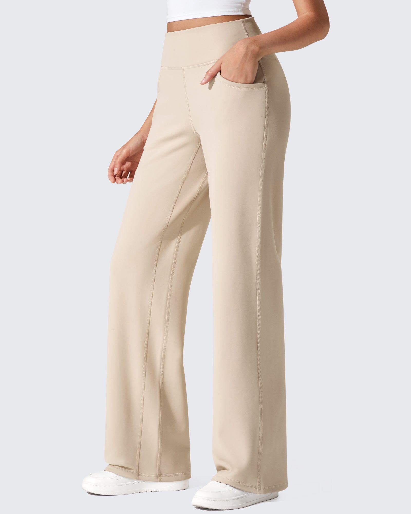 G4Free - EverGoing Fleece Lined High-Waist Wide Leg Thermal Trousers -GF24J230AA-S