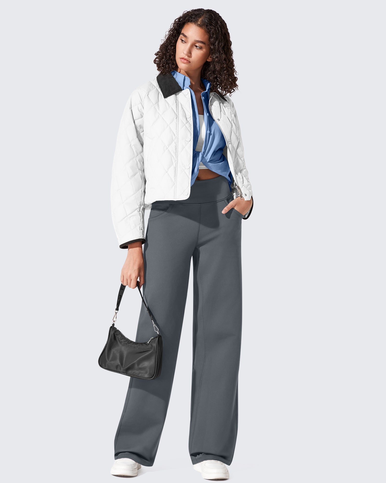 G4Free - EverGoing Fleece Lined High-Waist Wide Leg Thermal Trousers -GF24J230AA-S