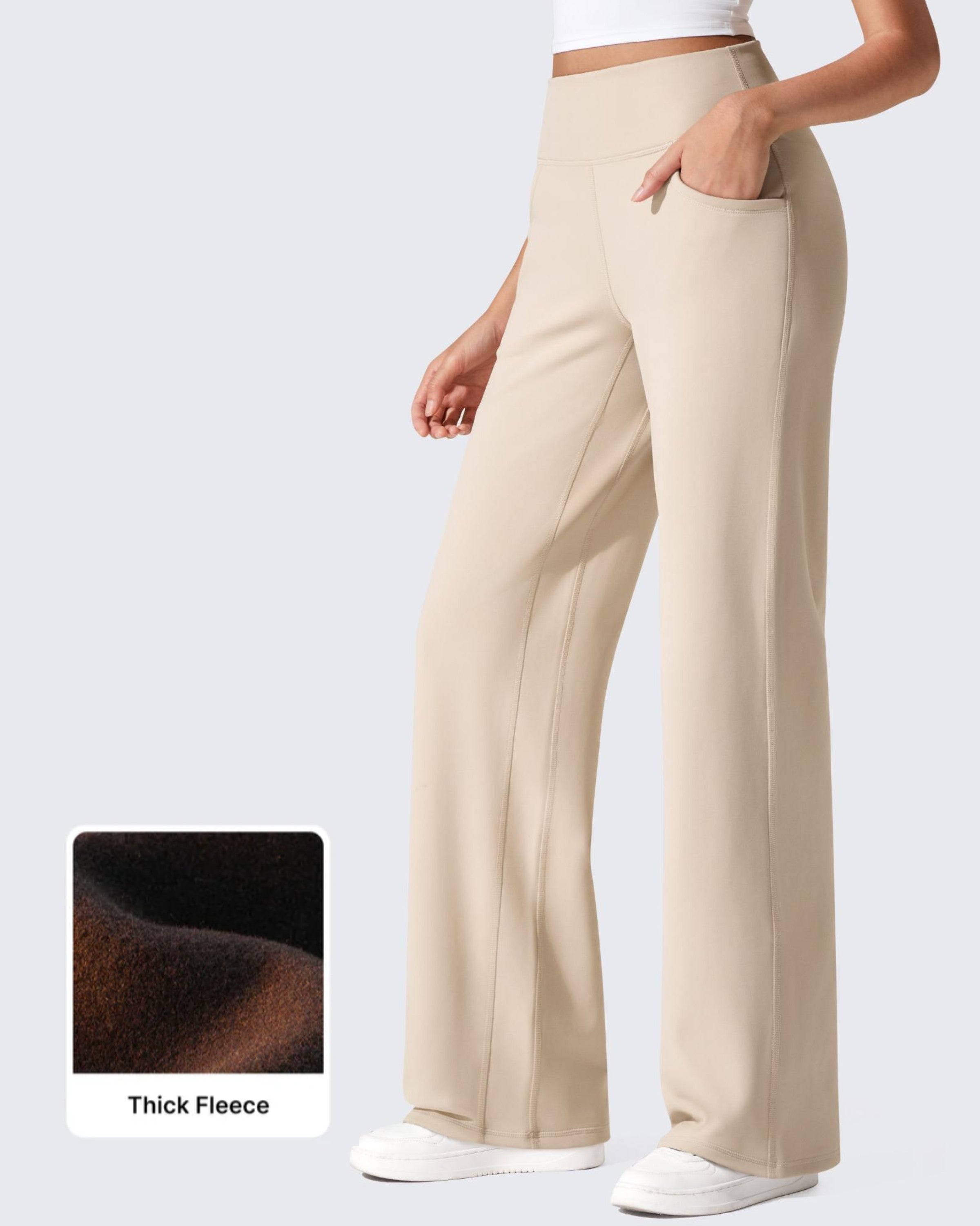 G4Free - EverGoing Fleece Lined High-Waist Wide Leg Thermal Trousers -GF24J230DA-S