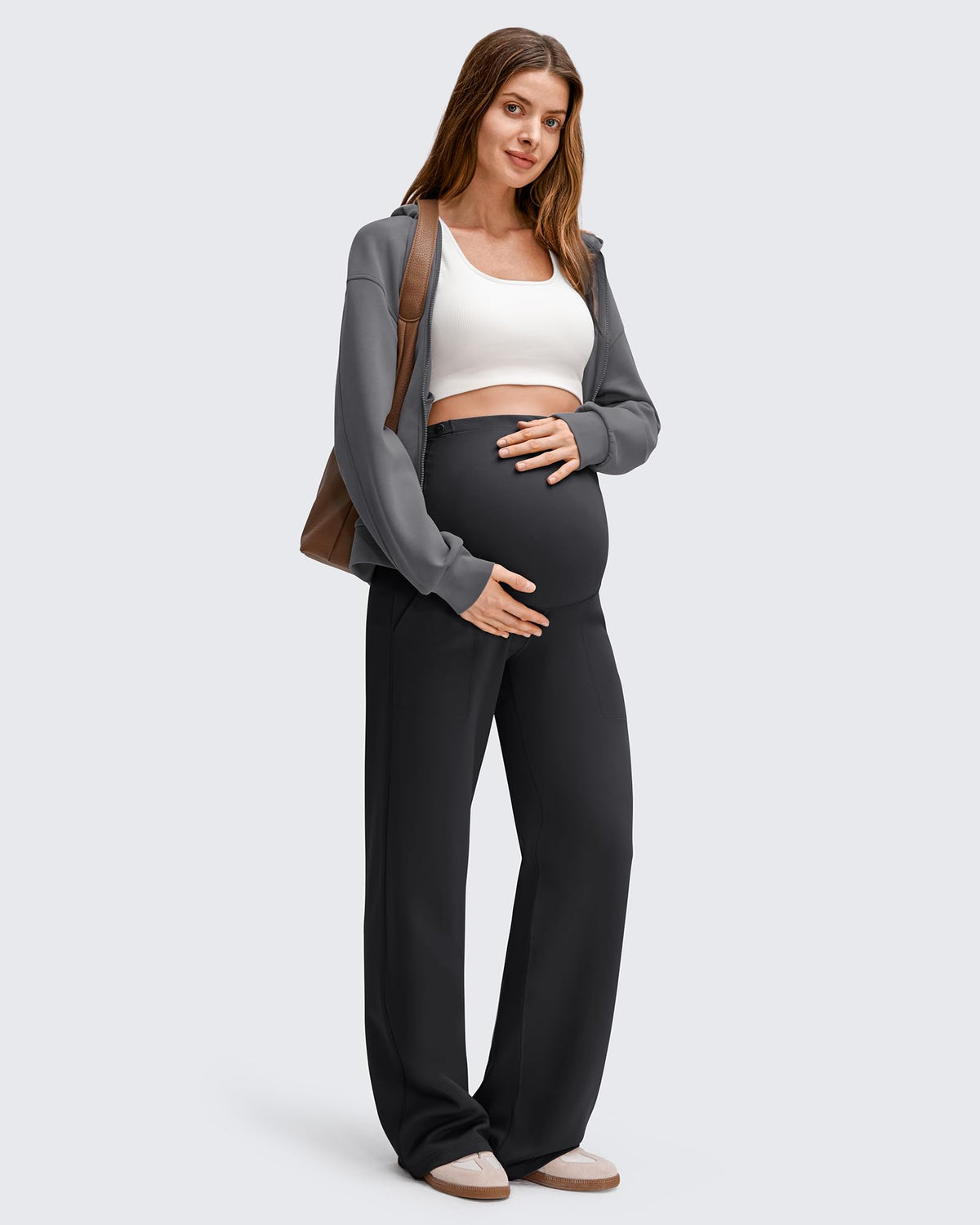 G4Free - EverGoing Fleece Lined Maternity Wide Leg Pants -GF25JY599AF-XS