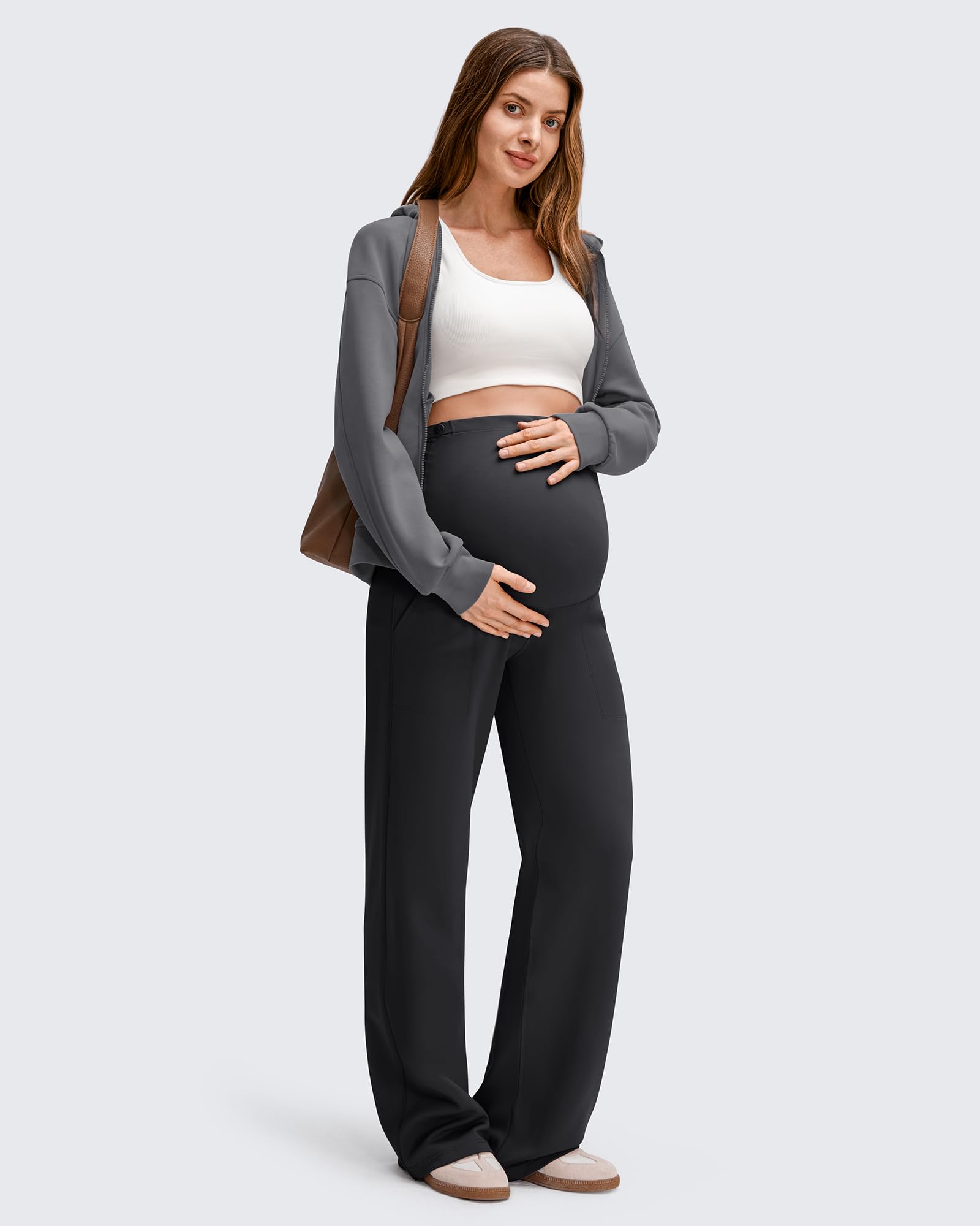 G4Free - EverGoing Fleece Lined Maternity Wide Leg Pants -GF25JY599AF-XS