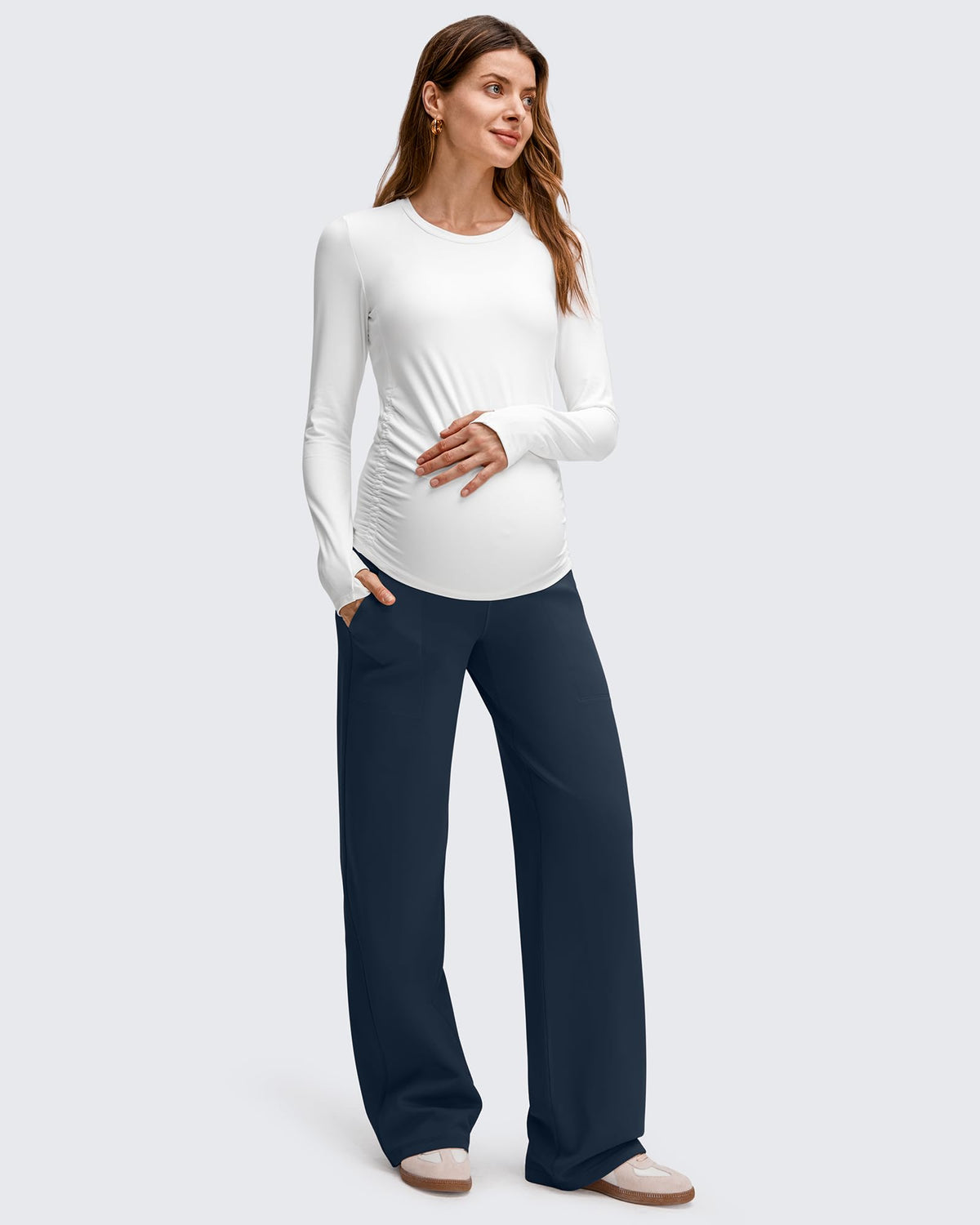 G4Free - EverGoing Fleece Lined Maternity Wide Leg Pants -GF25JY599AF-XS