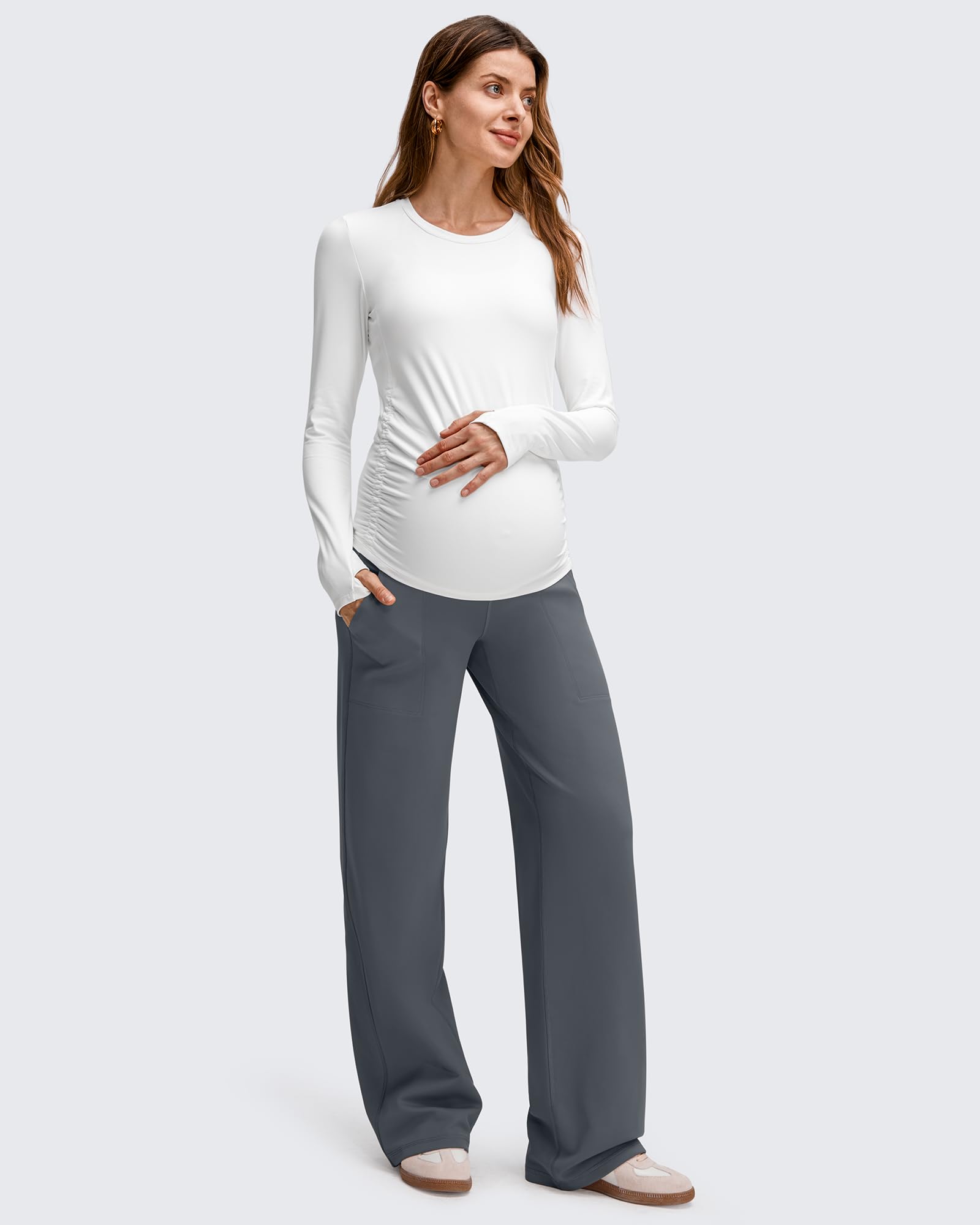 G4Free - EverGoing Fleece Lined Maternity Wide Leg Pants -GF25JY599AF-XS
