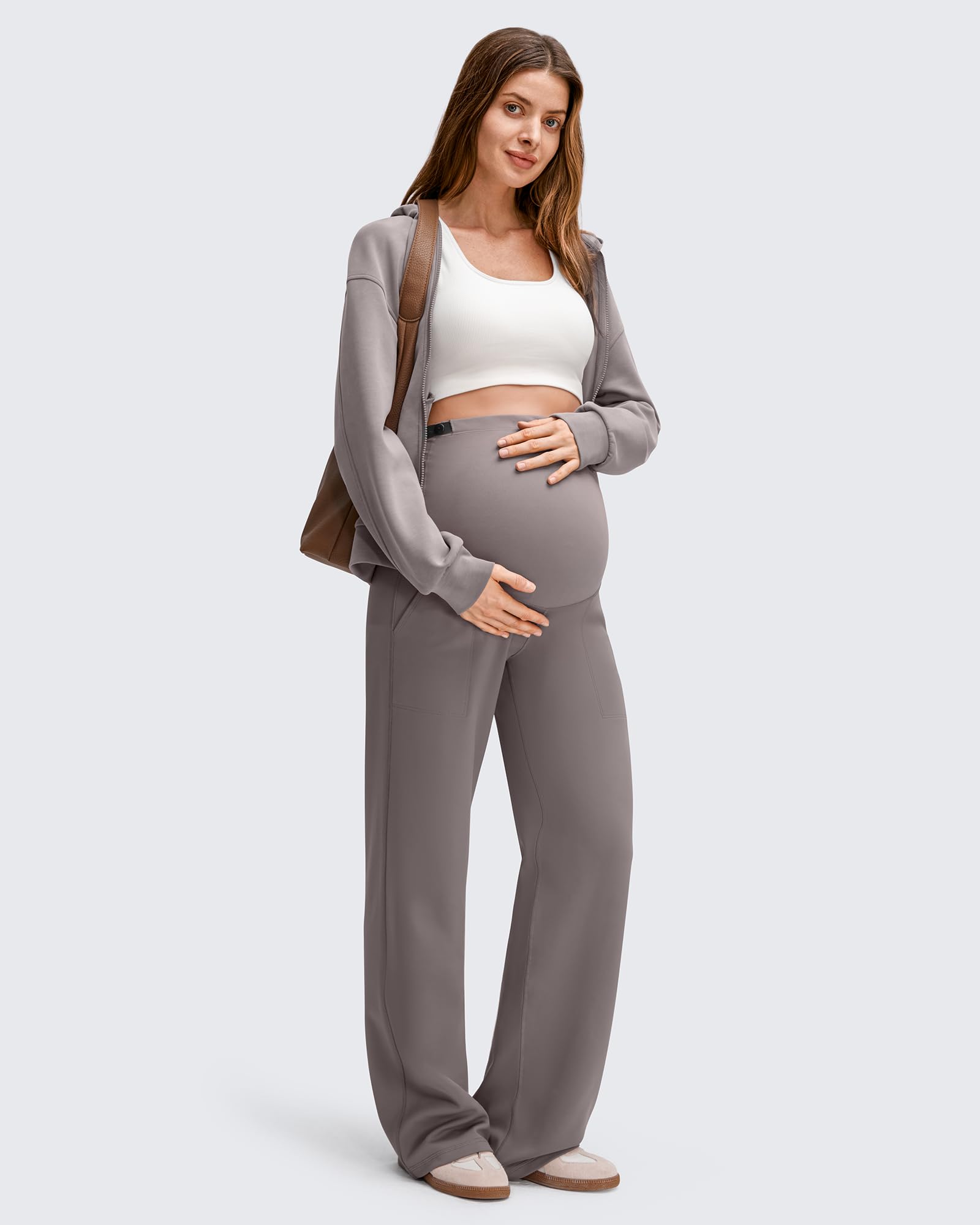 G4Free - EverGoing Fleece Lined Maternity Wide Leg Pants -GF25JY599AF-XS