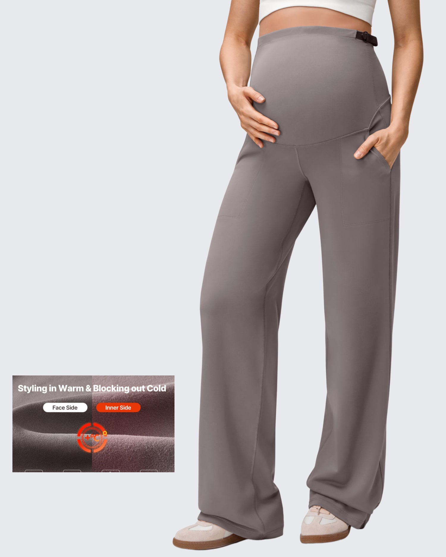 G4Free - EverGoing Fleece Lined Maternity Wide Leg Pants -GF25JY599DF-XS
