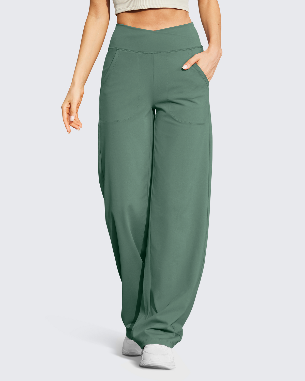 G4Free - EverGoing V Waist Wide Leg Pants Casual Yoga 33'' -GF23D171CA-S