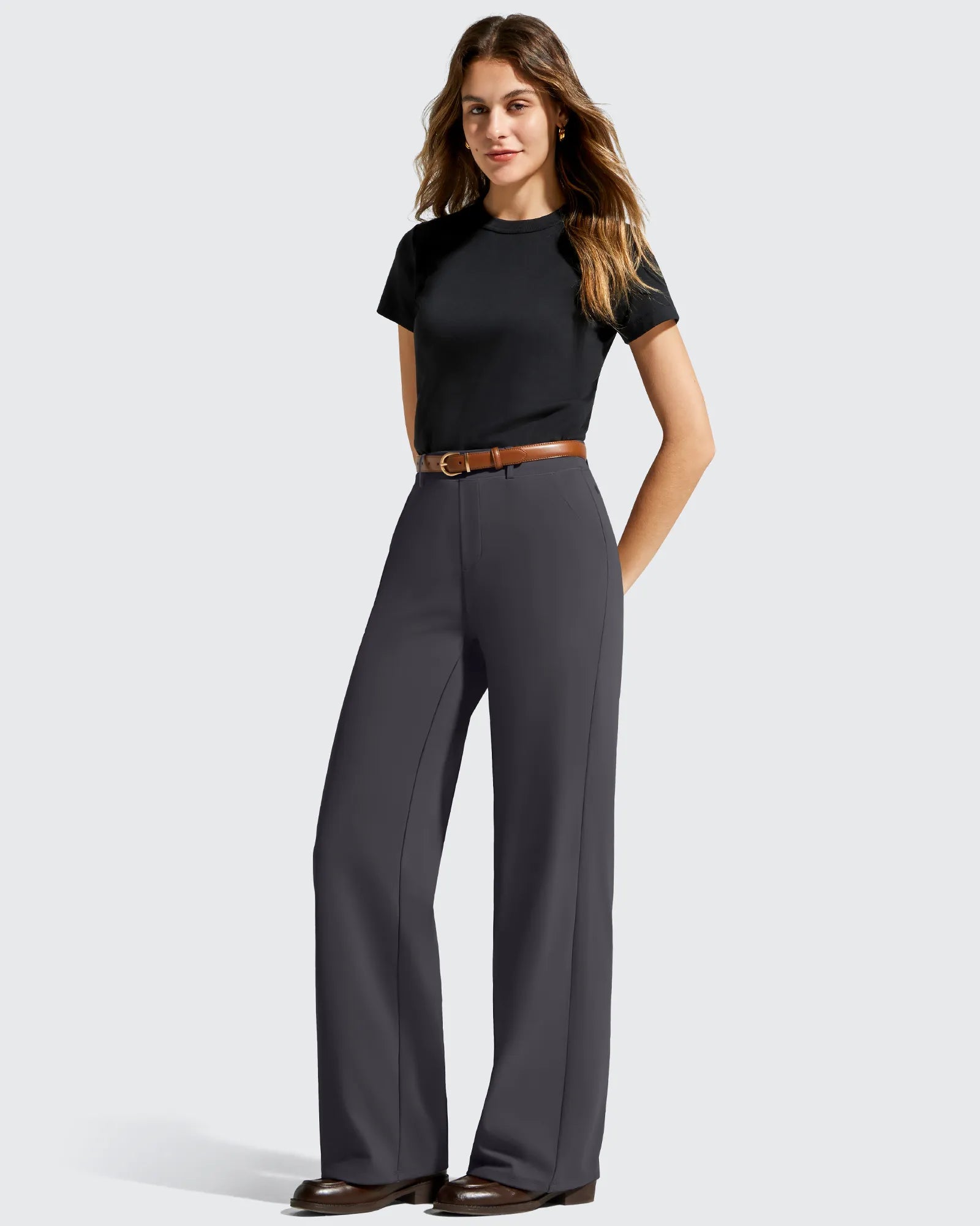 G4Free - EverGoing Wide Leg  Belt Loops High-Waist Dress Pants -GF26J801A001A-S