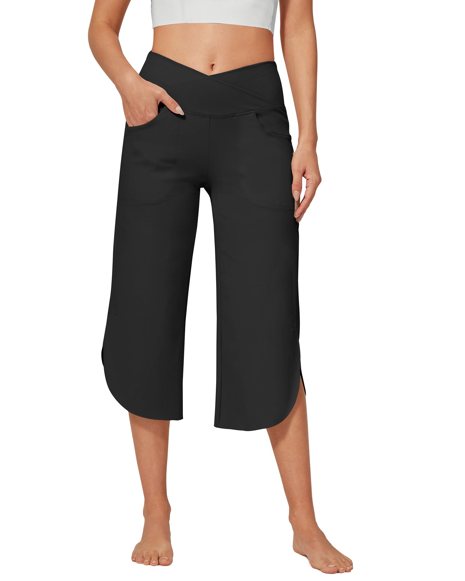 G4Free - EverGoing Wide Leg High-Waist Crossover Capri Pants 21 -GF22J111AF-XS