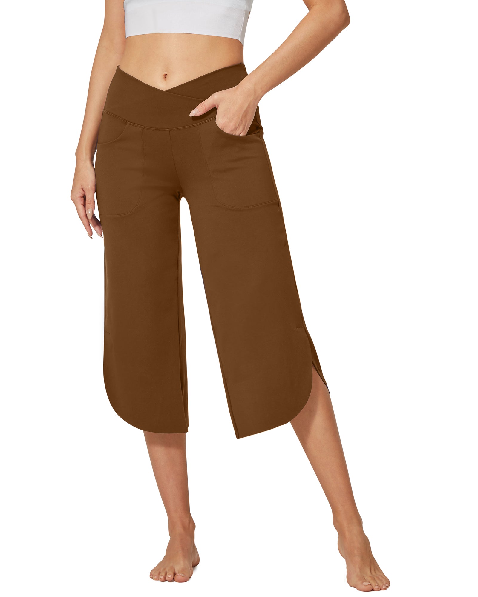 G4Free - EverGoing Wide Leg High-Waist Crossover Capri Pants 21 -GF22J111AF-XS