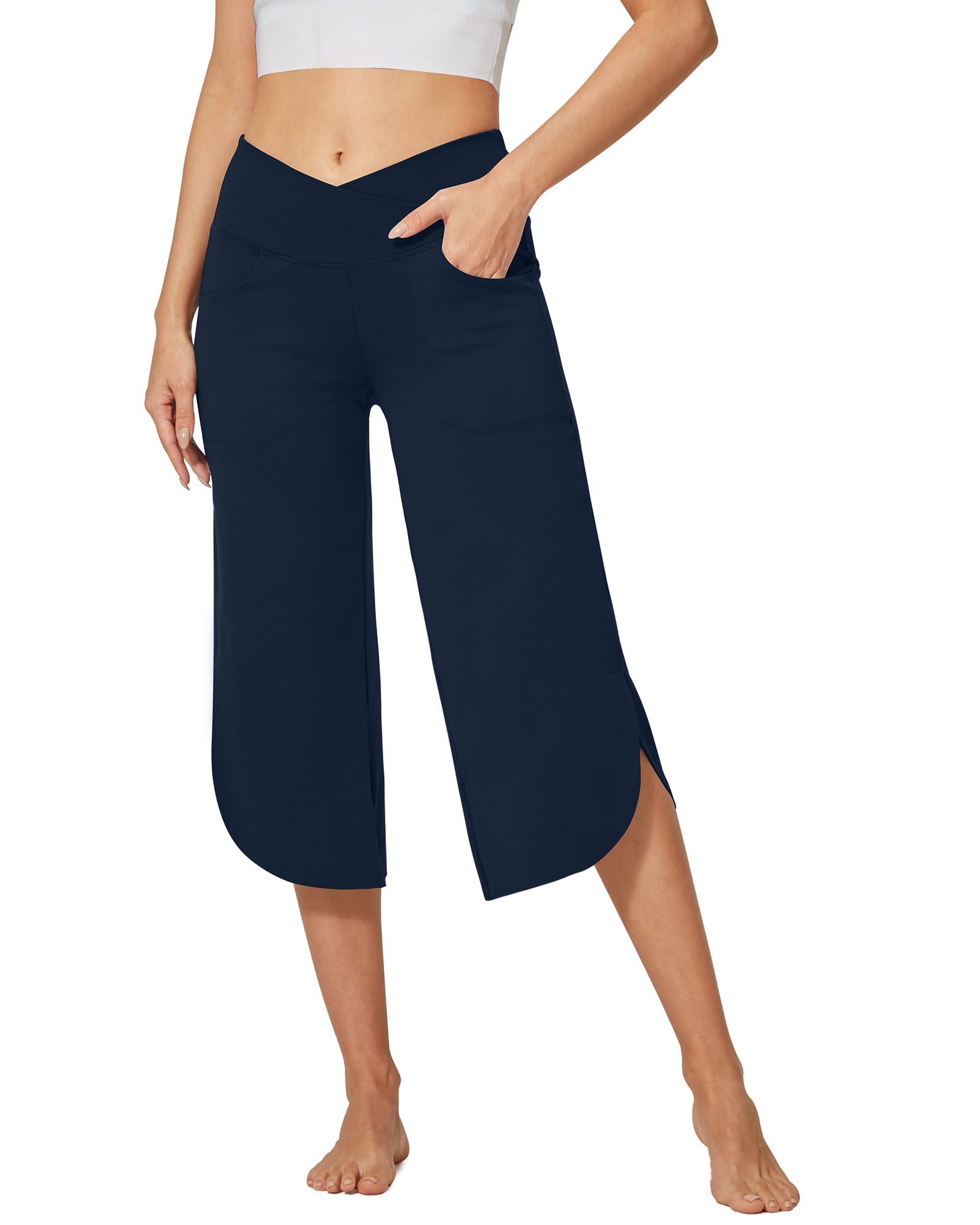 G4Free - EverGoing Wide Leg High-Waist Crossover Capri Pants 21 -GF22J111CF-XS