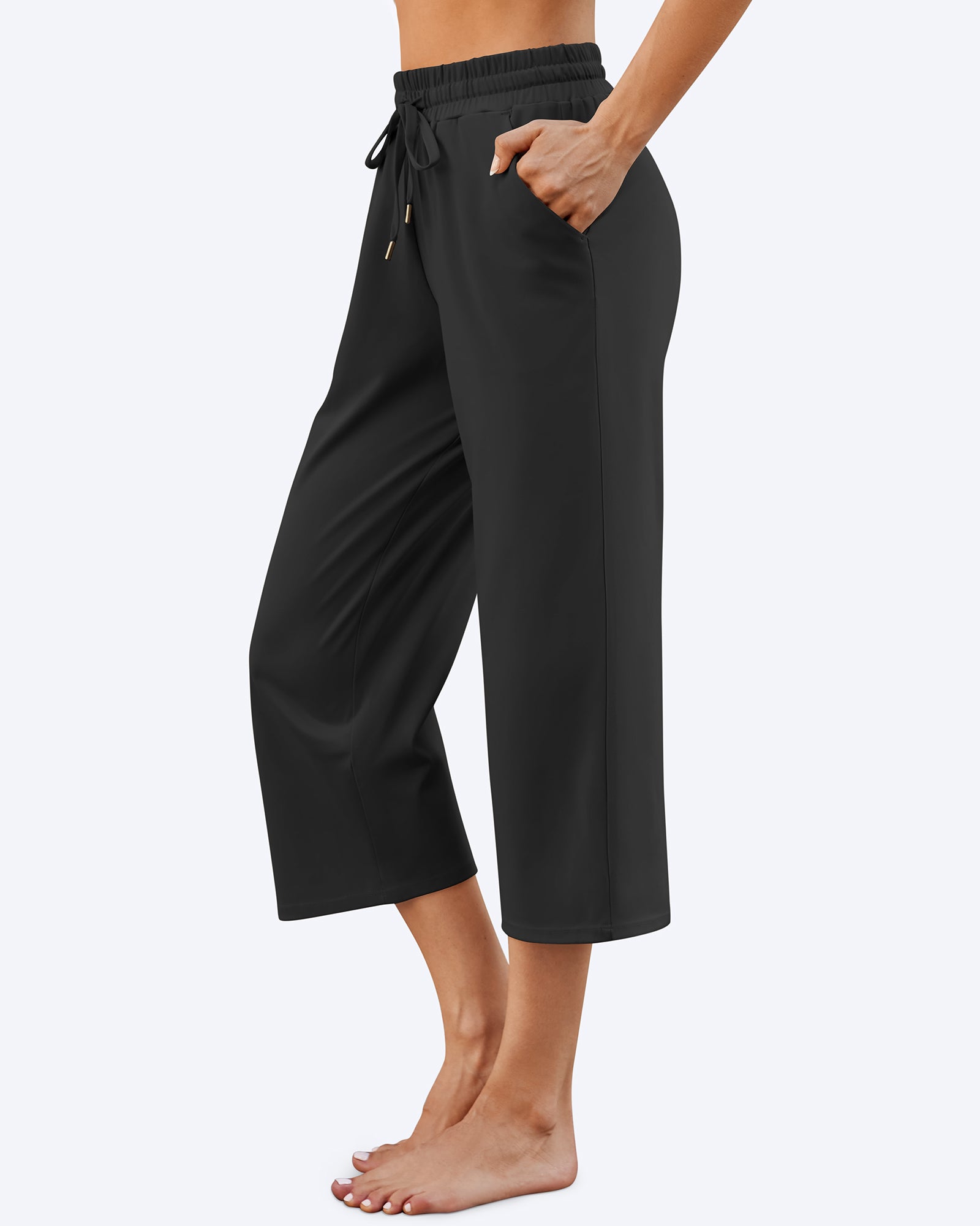 G4Free - EverGoing Wide Leg Mid-Waist Drawstring Capris Pants -GF24J221AA-S