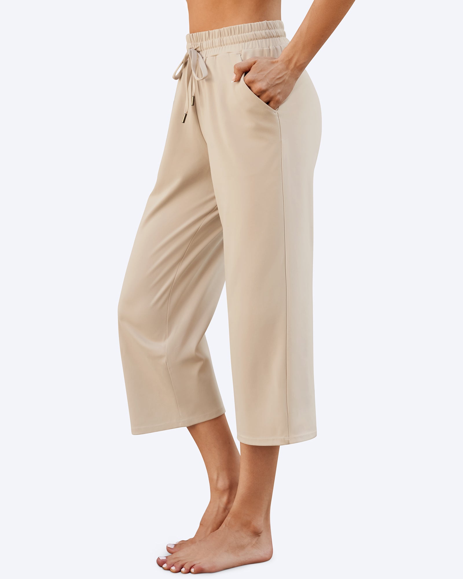 G4Free - EverGoing Wide Leg Mid-Waist Drawstring Capris Pants -GF24J221AA-S