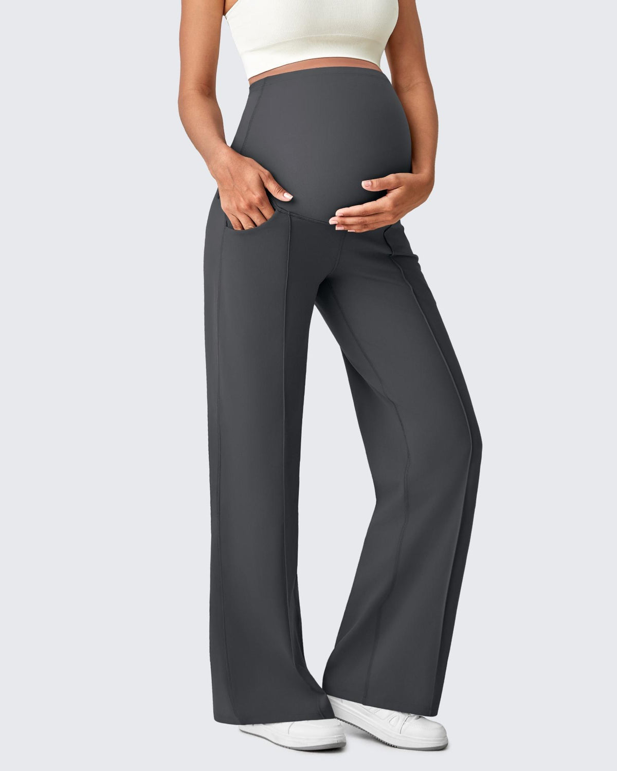 G4Free - EverGoing Wide Leg Pockets Front Pleats Maternity -GF25JY414BA-S