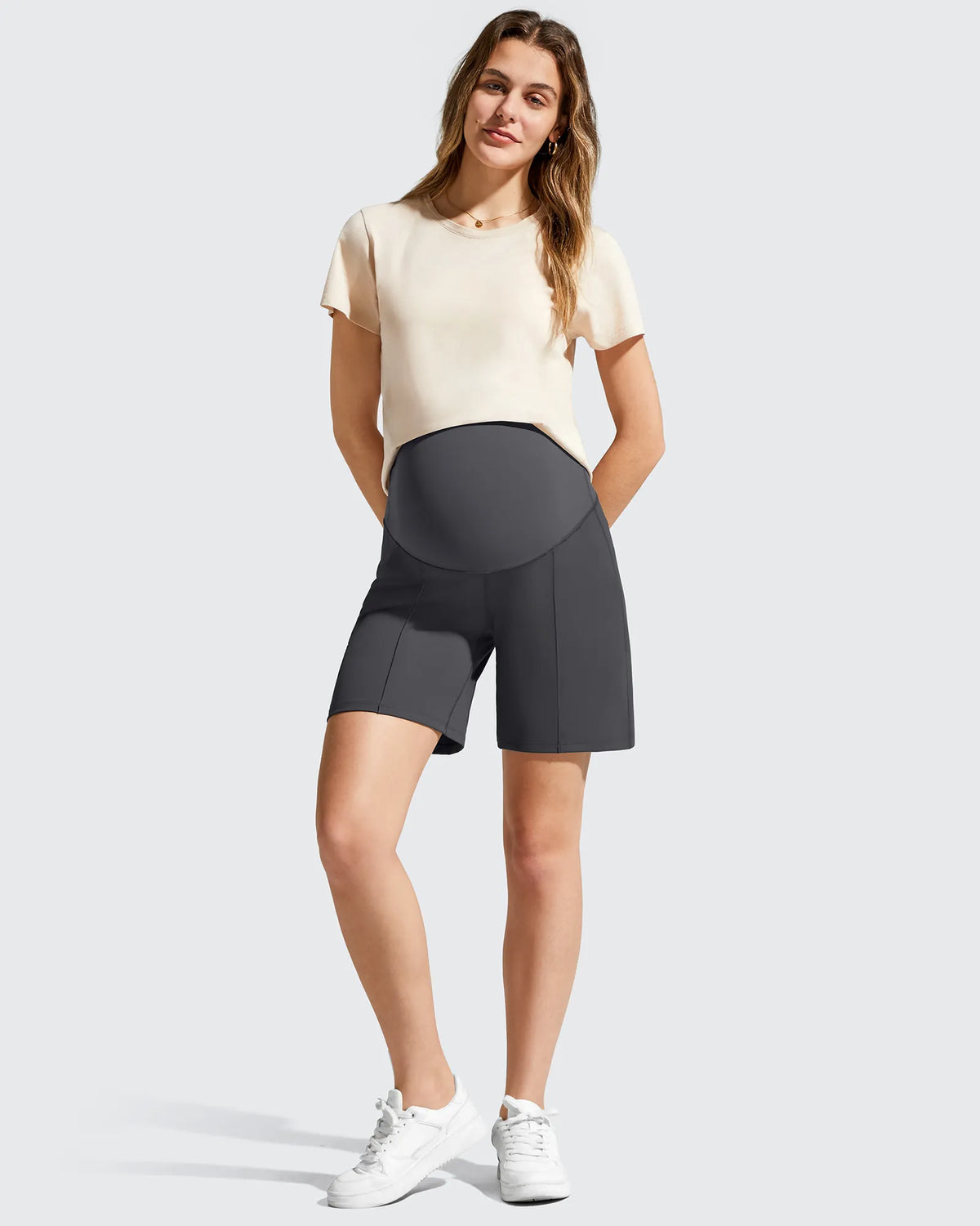 G4Free - Evergoing Front Pleats Pockets Maternity Shorts -GF26EY794F001A-S