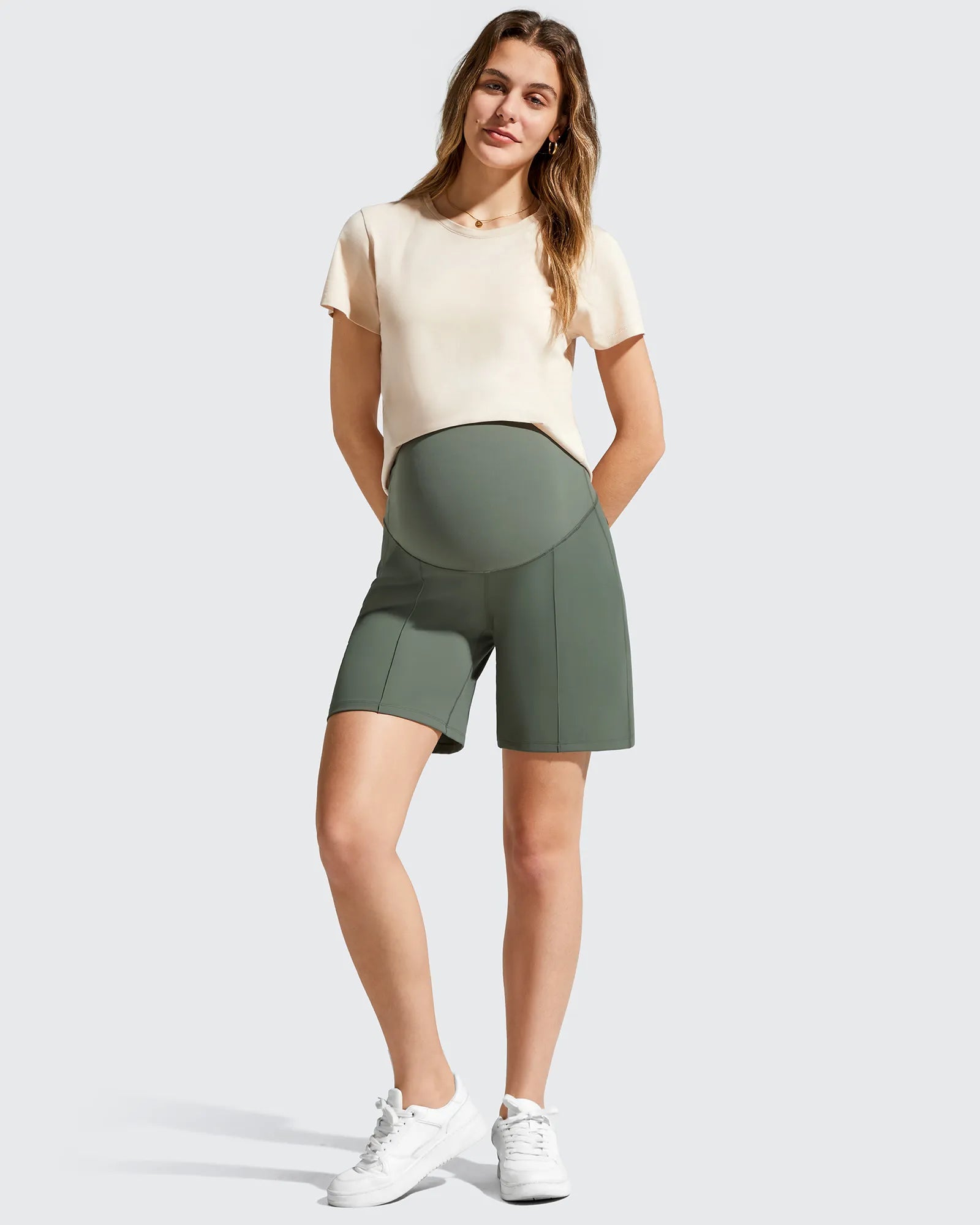 G4Free - Evergoing Front Pleats Pockets Maternity Shorts -GF26EY794F001A-S