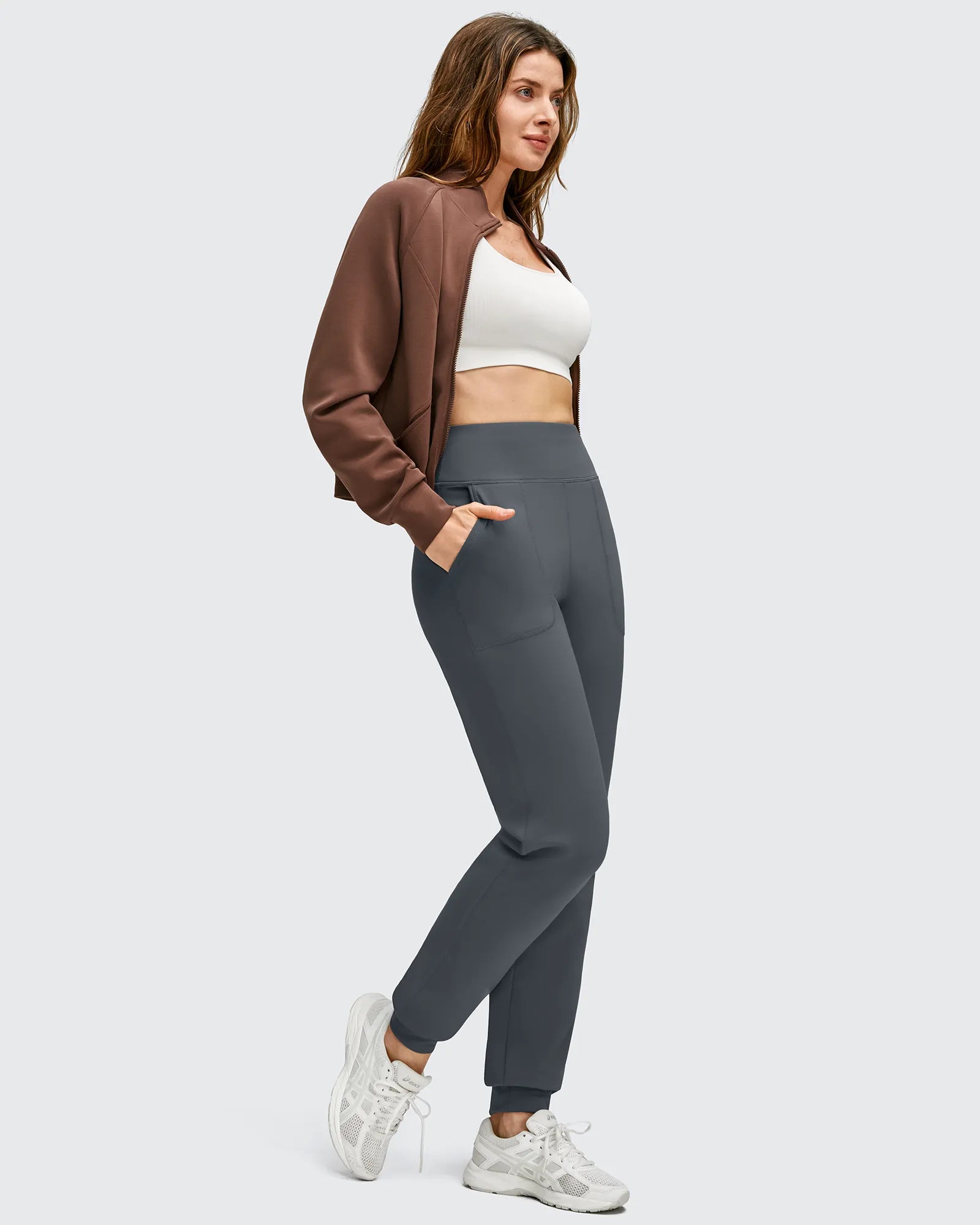 G4Free - Fleece Lined Elastic Cuff Pockets Workout Joggers -GF25D643AA-S