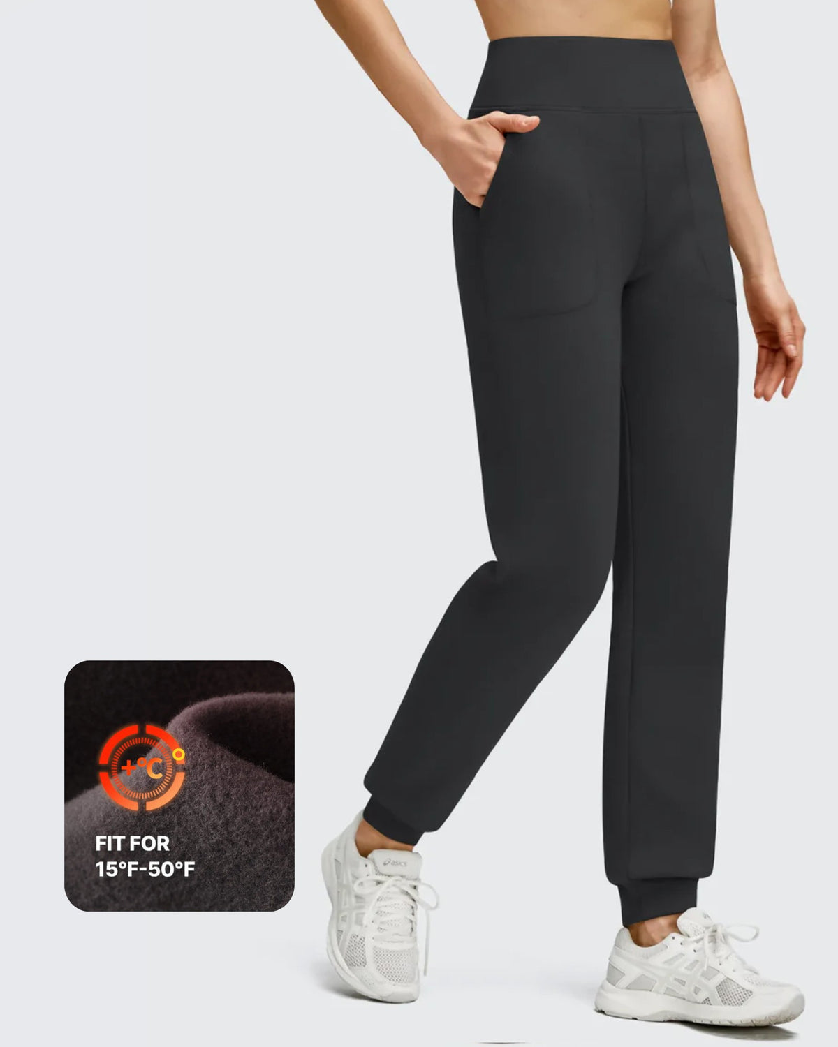 G4Free - Fleece Lined Elastic Cuff Pockets Workout Joggers -GF25D643AA-S