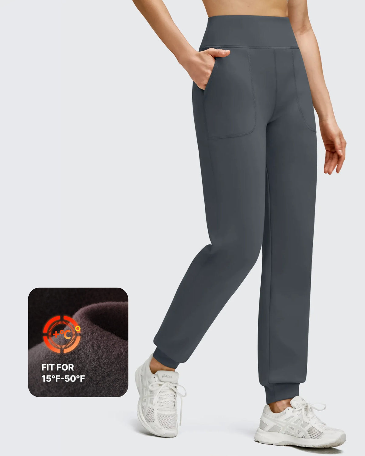 G4Free - Fleece Lined Elastic Cuff Pockets Workout Joggers -GF25D643AA-S