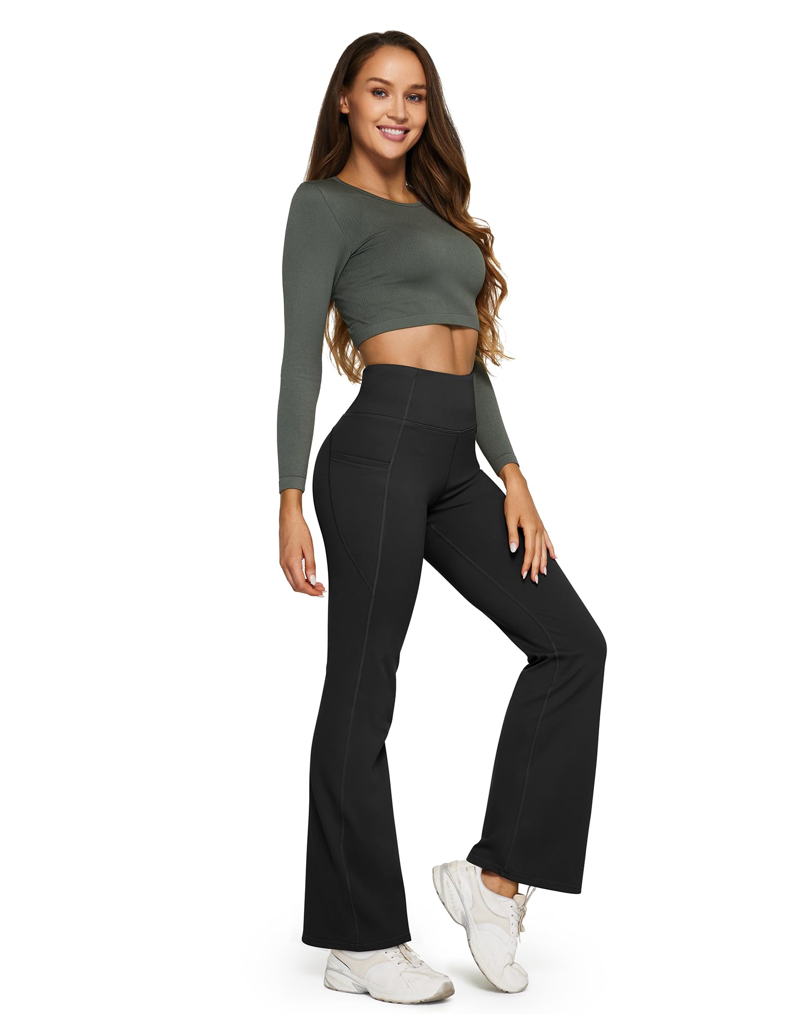 G4Free - Fleece Lined High-Waist Casual Flare Pants -GF23A204AA-S