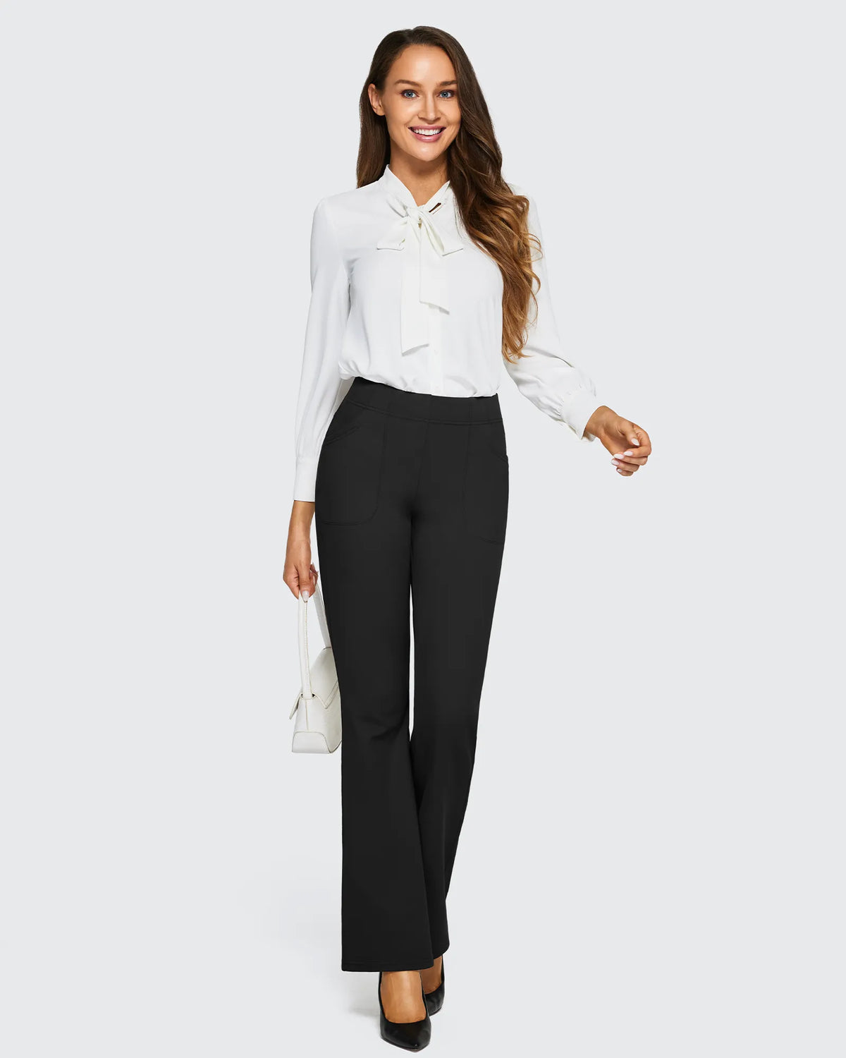 G4Free - Fleece Lined High-Waist Flare Work Pants -GF23A192CA-S