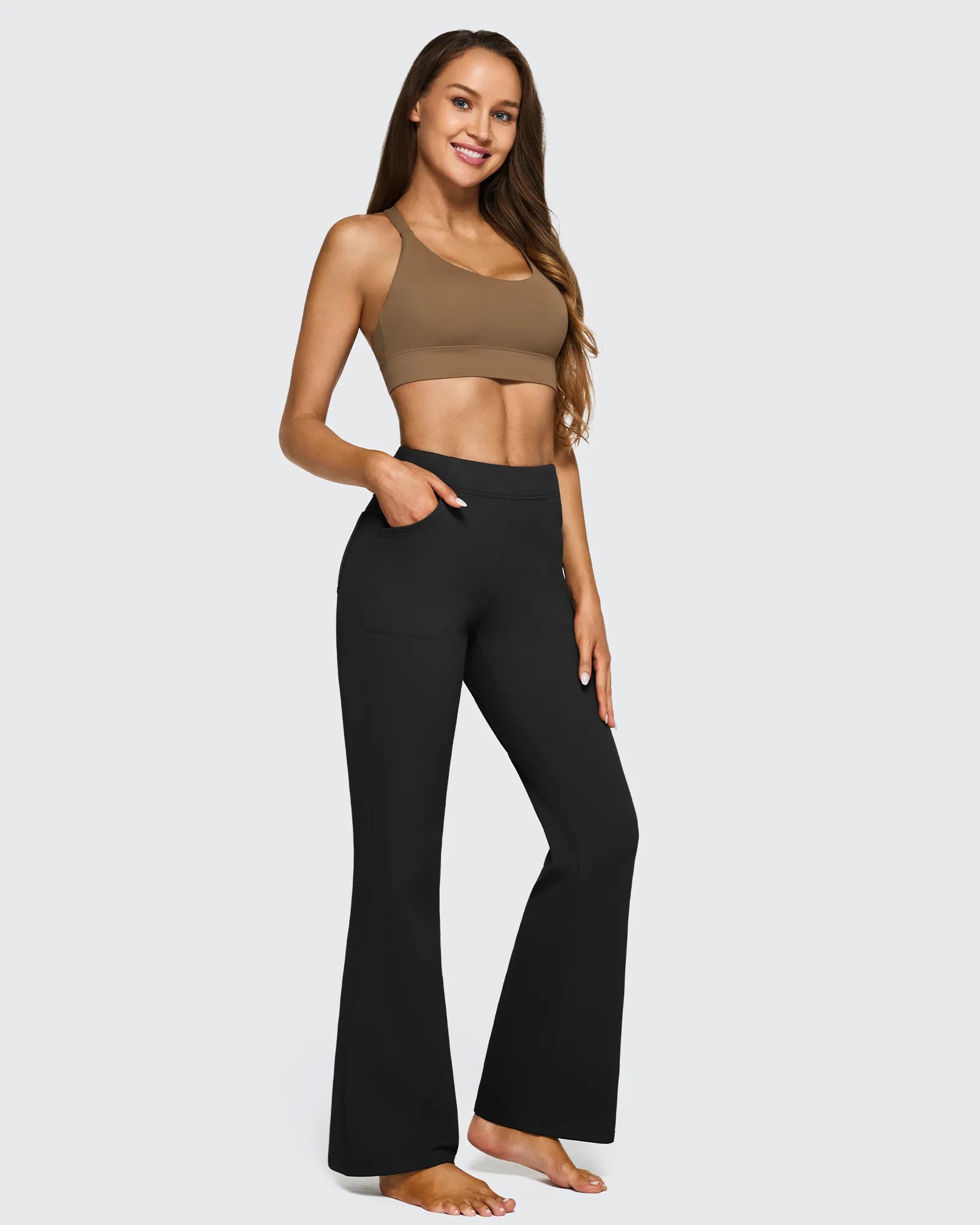 G4Free - Fleece Lined High-Waist Flare Work Pants -GF23A192CA-S