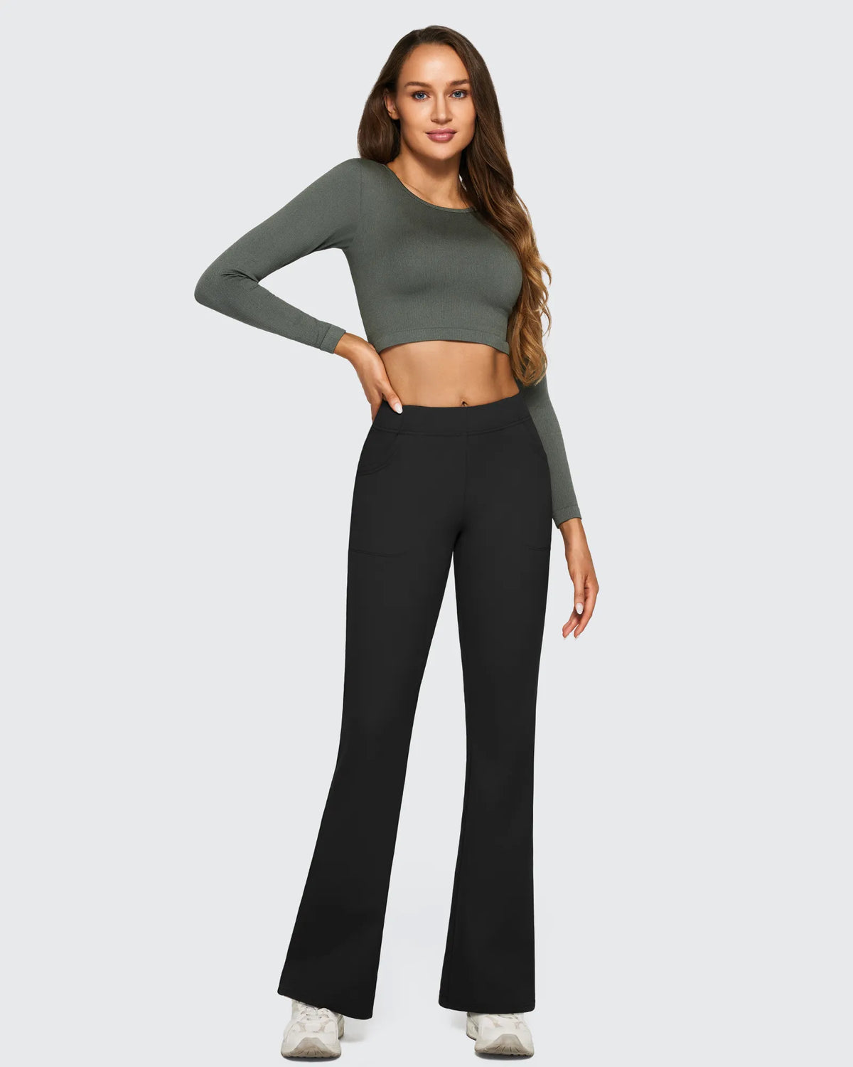 G4Free - Fleece Lined High-Waist Flare Work Pants -GF23A192CA-S