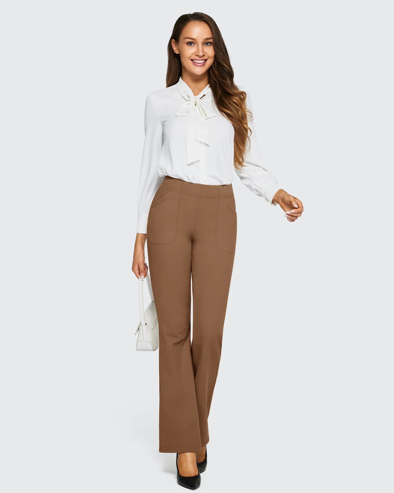 G4Free - Fleece Lined High-Waist Flare Work Pants -GF23A192CA-S