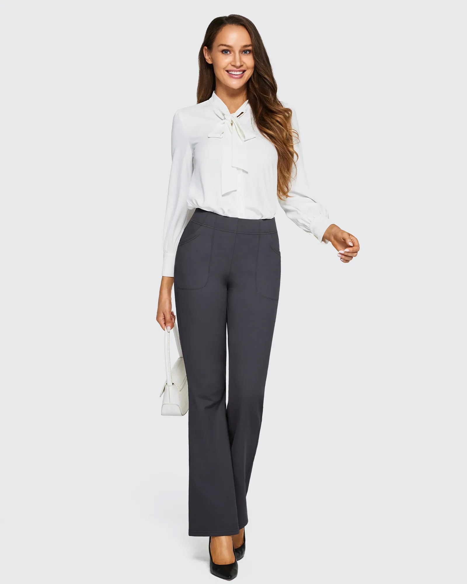 G4Free - Fleece Lined High-Waist Flare Work Pants -GF23A192CA-S