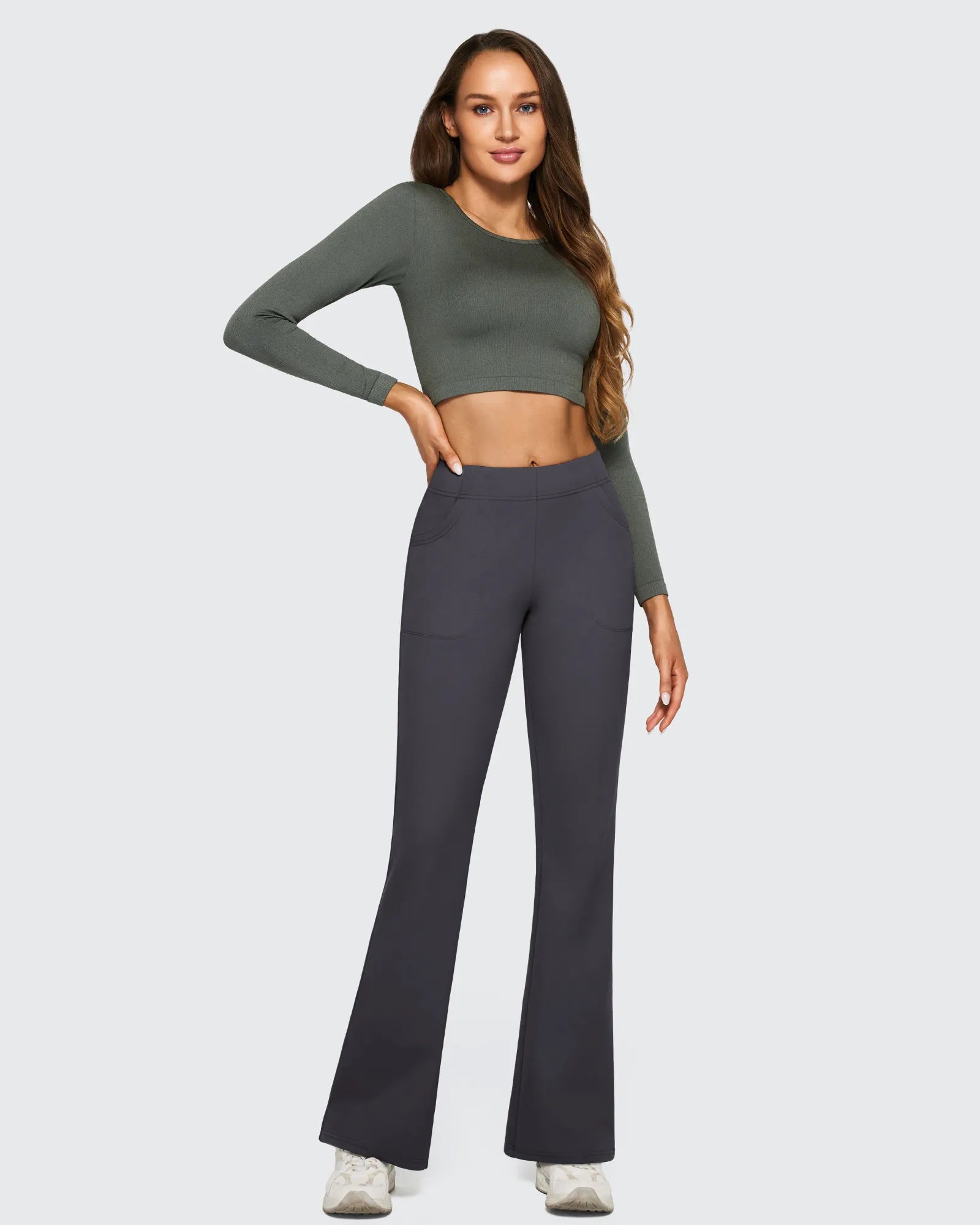 G4Free - Fleece Lined High-Waist Flare Work Pants -GF23A192CA-S