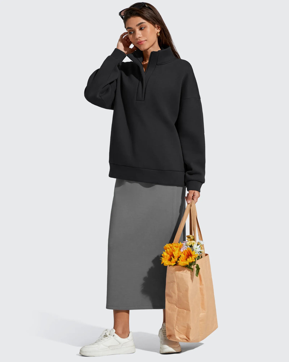 G4Free - Flurrylux Fleece Lined Half Zip Oversized Sweatshirts -GF25F758AA-S