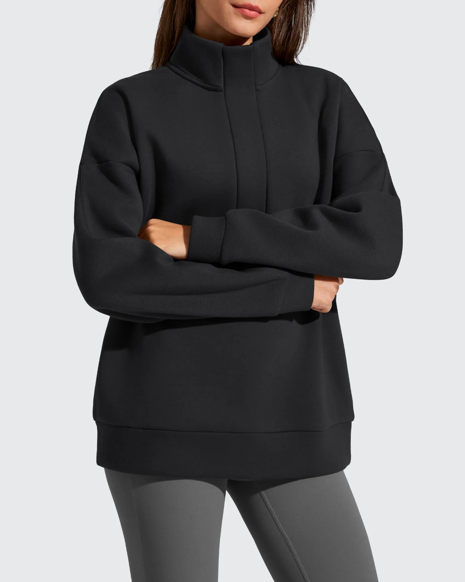 G4Free - Flurrylux Fleece Lined Half Zip Oversized Sweatshirts -GF25F758AA-S