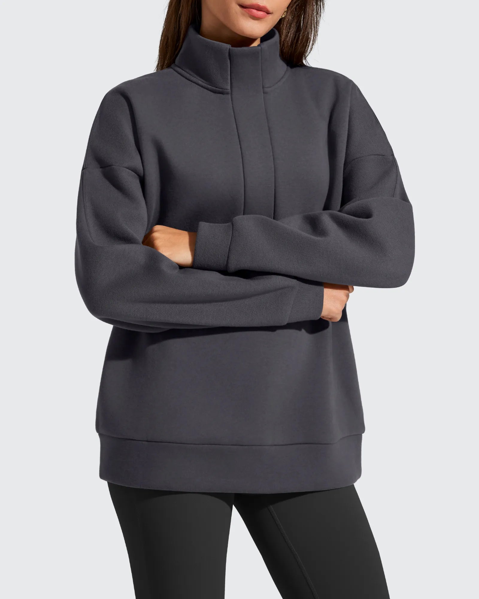 G4Free - Flurrylux Fleece Lined Half Zip Oversized Sweatshirts -GF25F758AA-S
