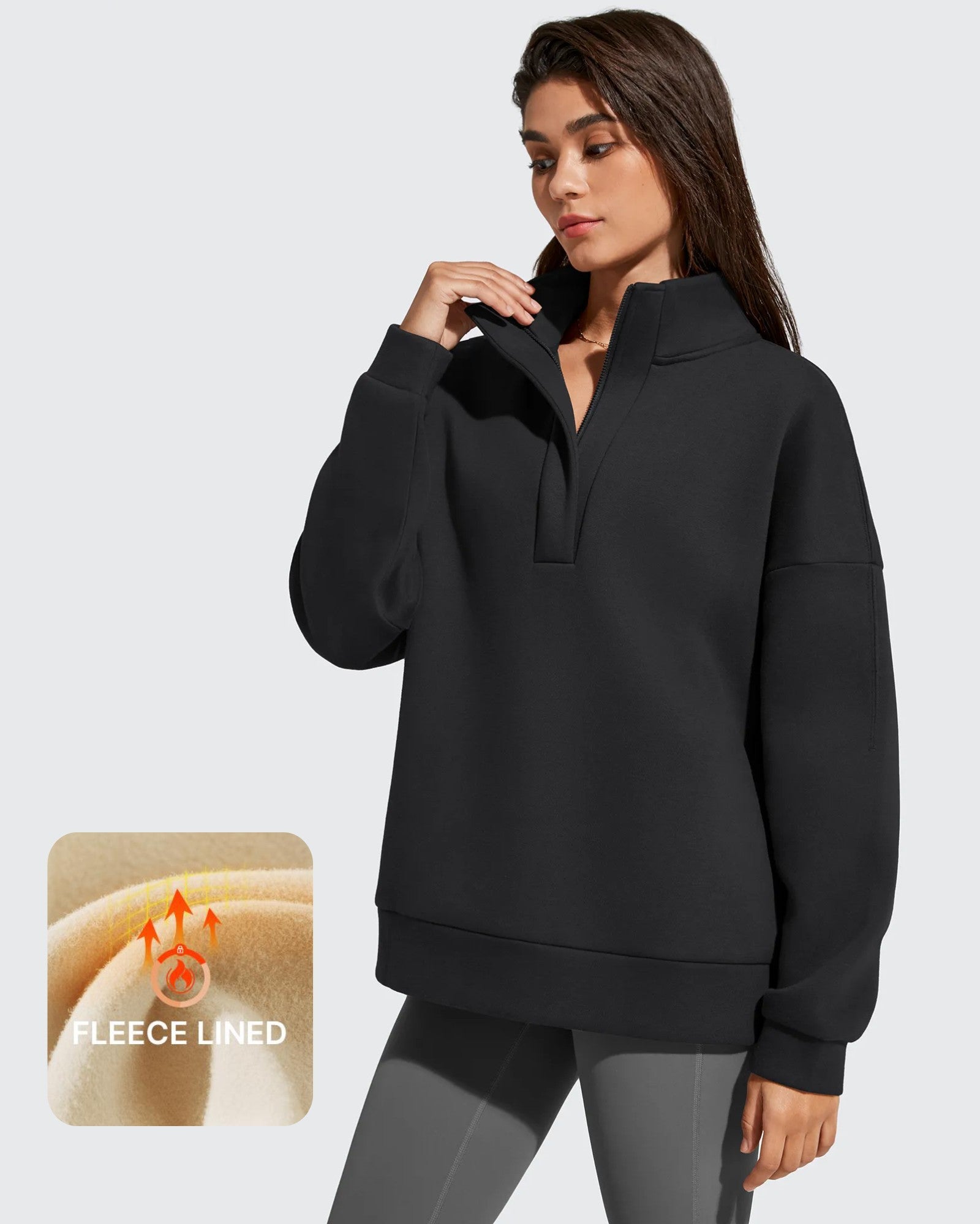 G4Free - Flurrylux Fleece Lined Half Zip Oversized Sweatshirts -GF25F758AA-S