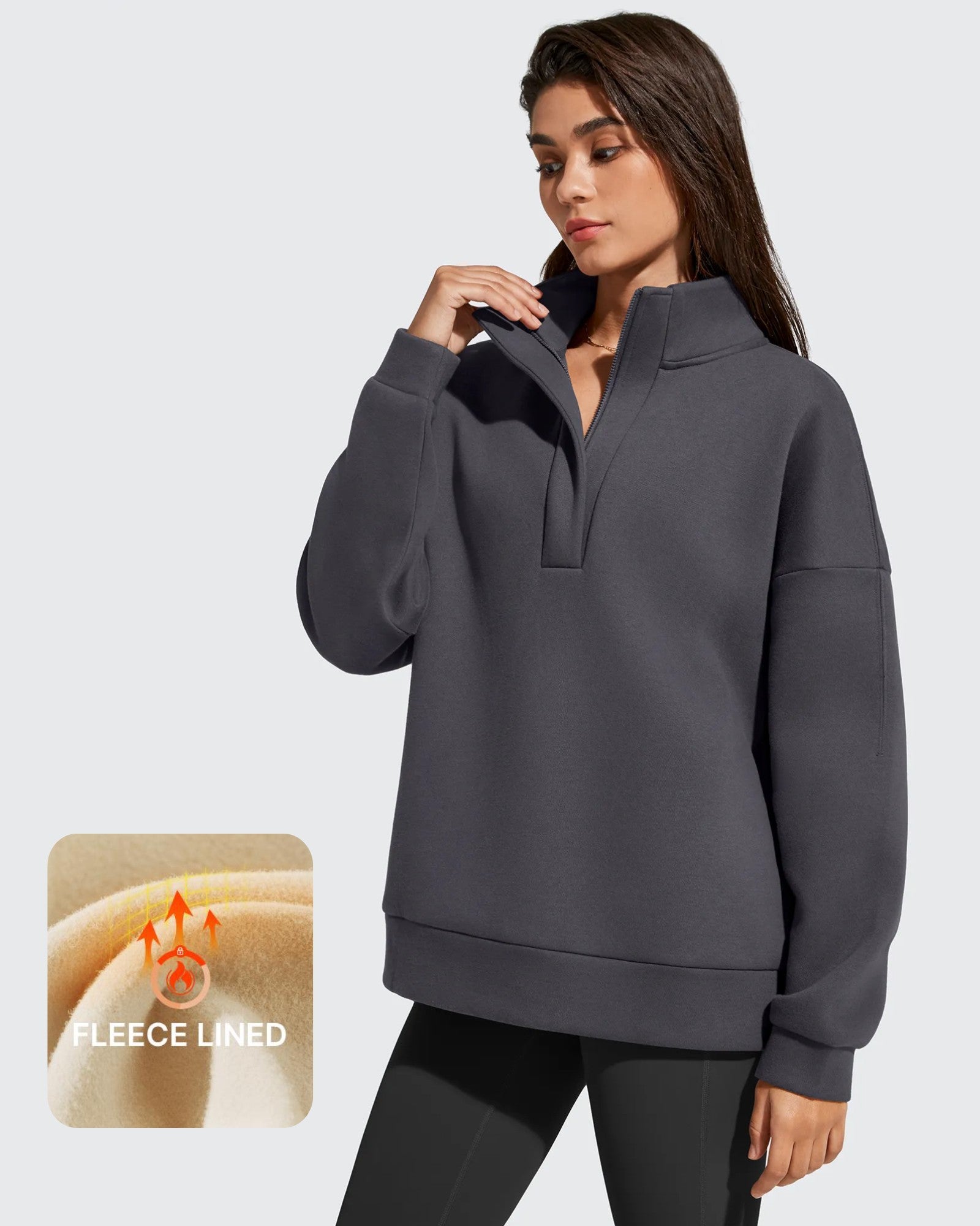 G4Free - Flurrylux Fleece Lined Half Zip Oversized Sweatshirts -GF25F758BA-S