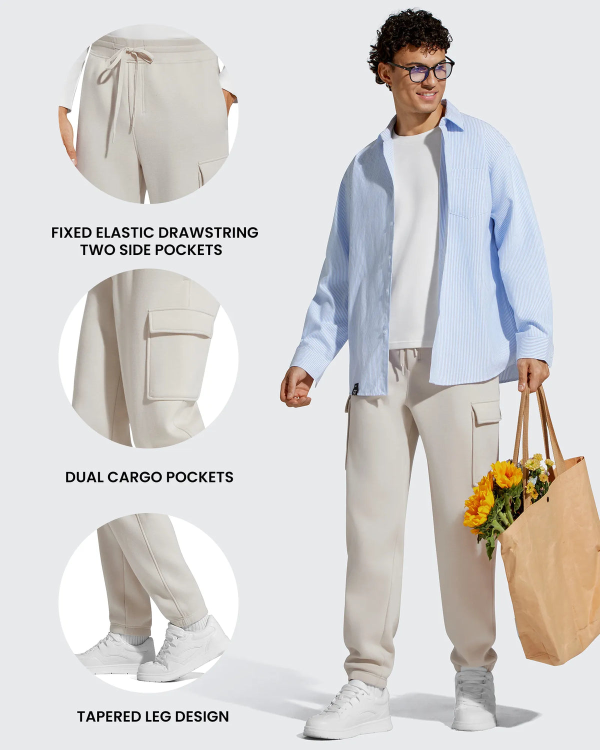 G4Free - Flurrylux Men's Cotton Fleece-Lined  Drawstring Cargo Pants -GF25DM689BA-S