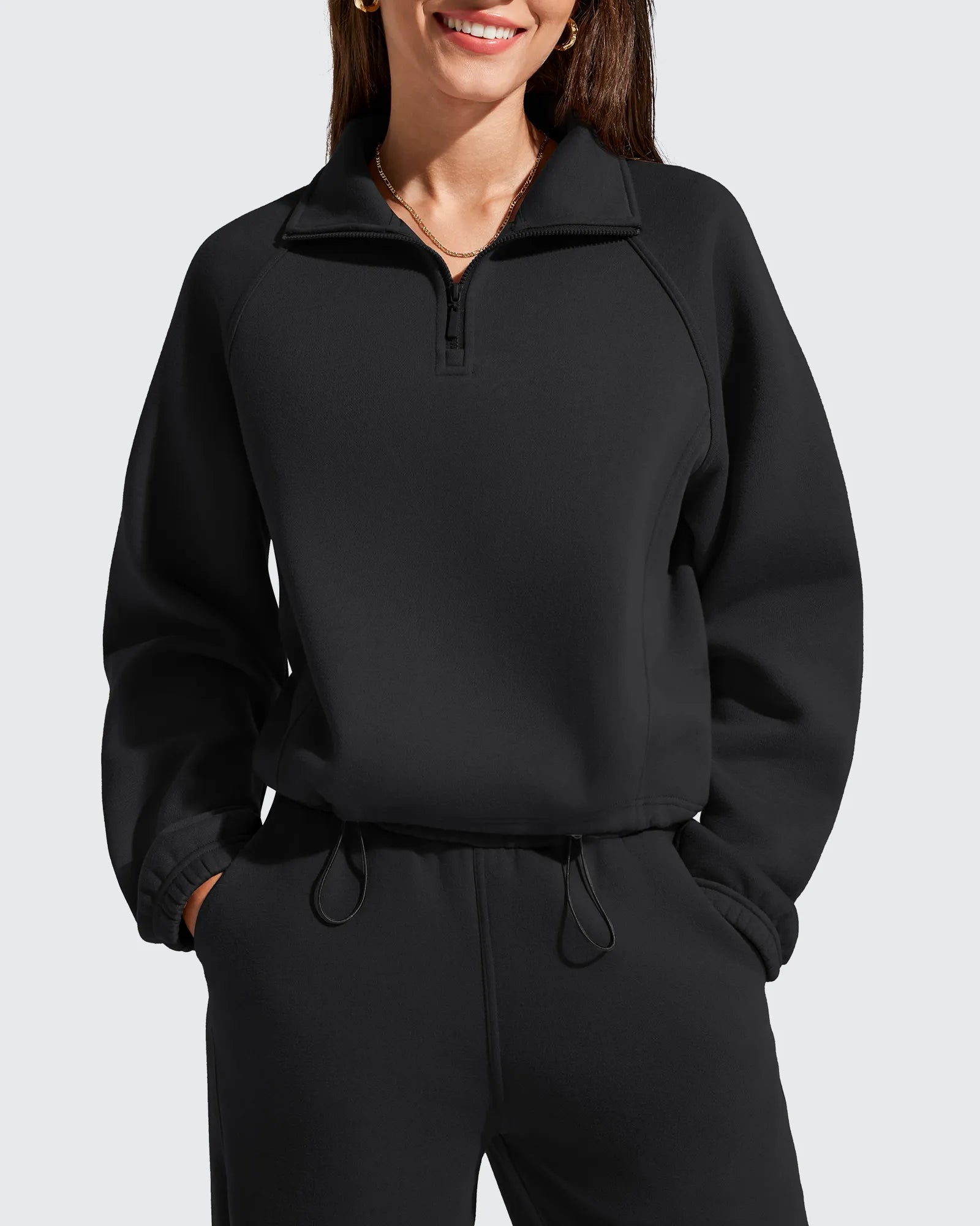 G4Free - Flurrylux Mock Neck Cropped Pullover Fleece Lined Sweatshirts -GF25F741AA-S