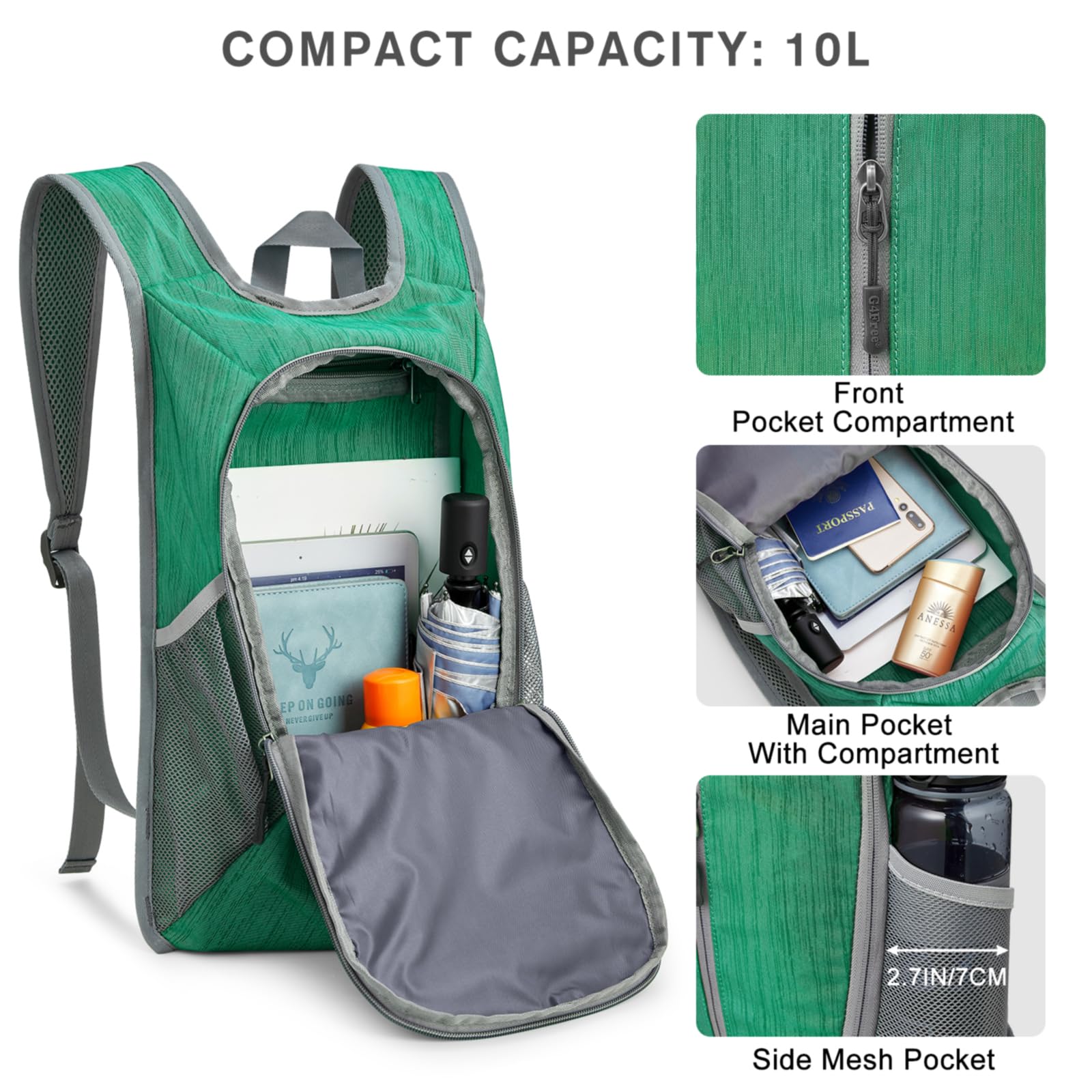 G4Free - G4Free 10L Small Travel Hiking Daypack -TN22B157E