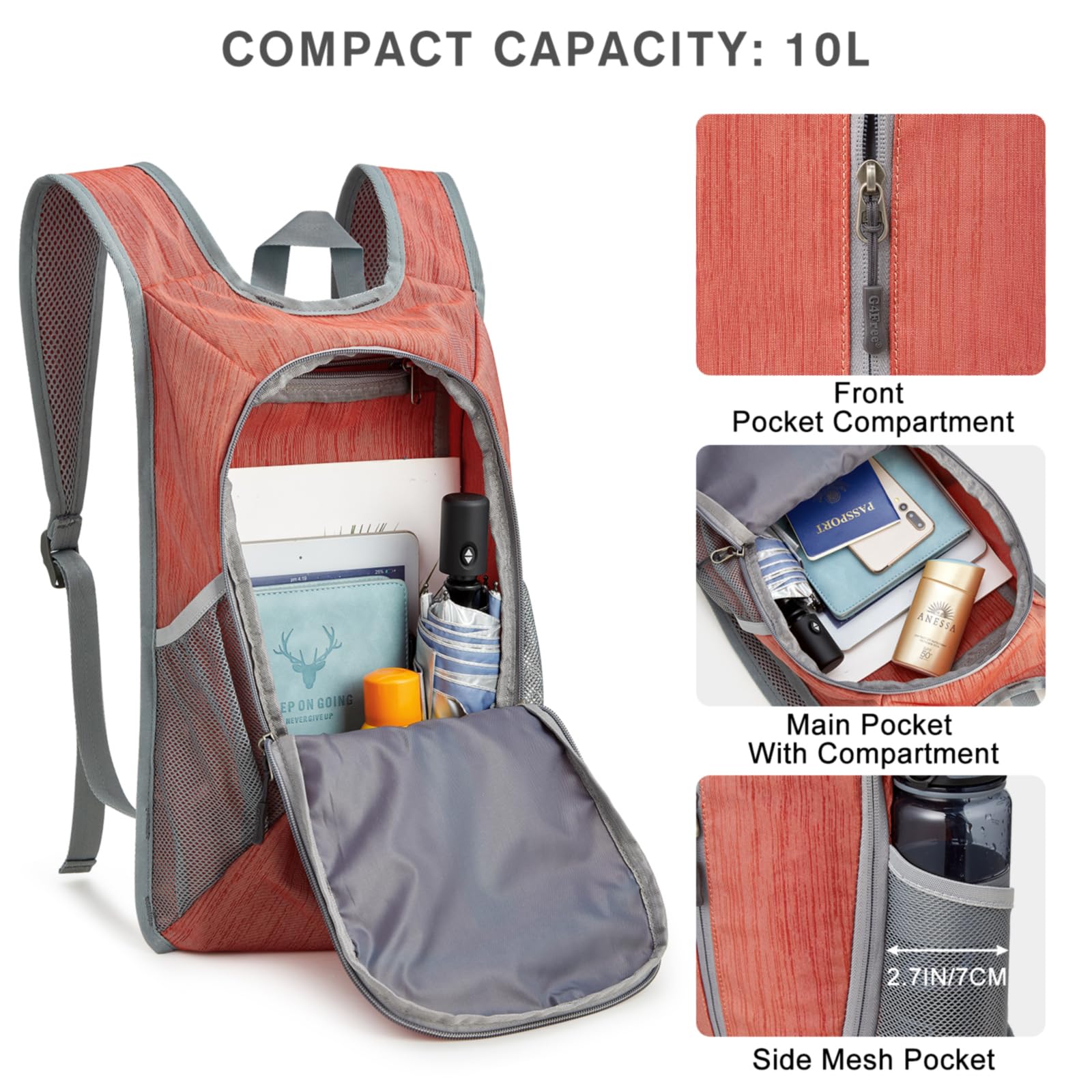 G4Free - G4Free 10L Small Travel Hiking Daypack -TN22B157E