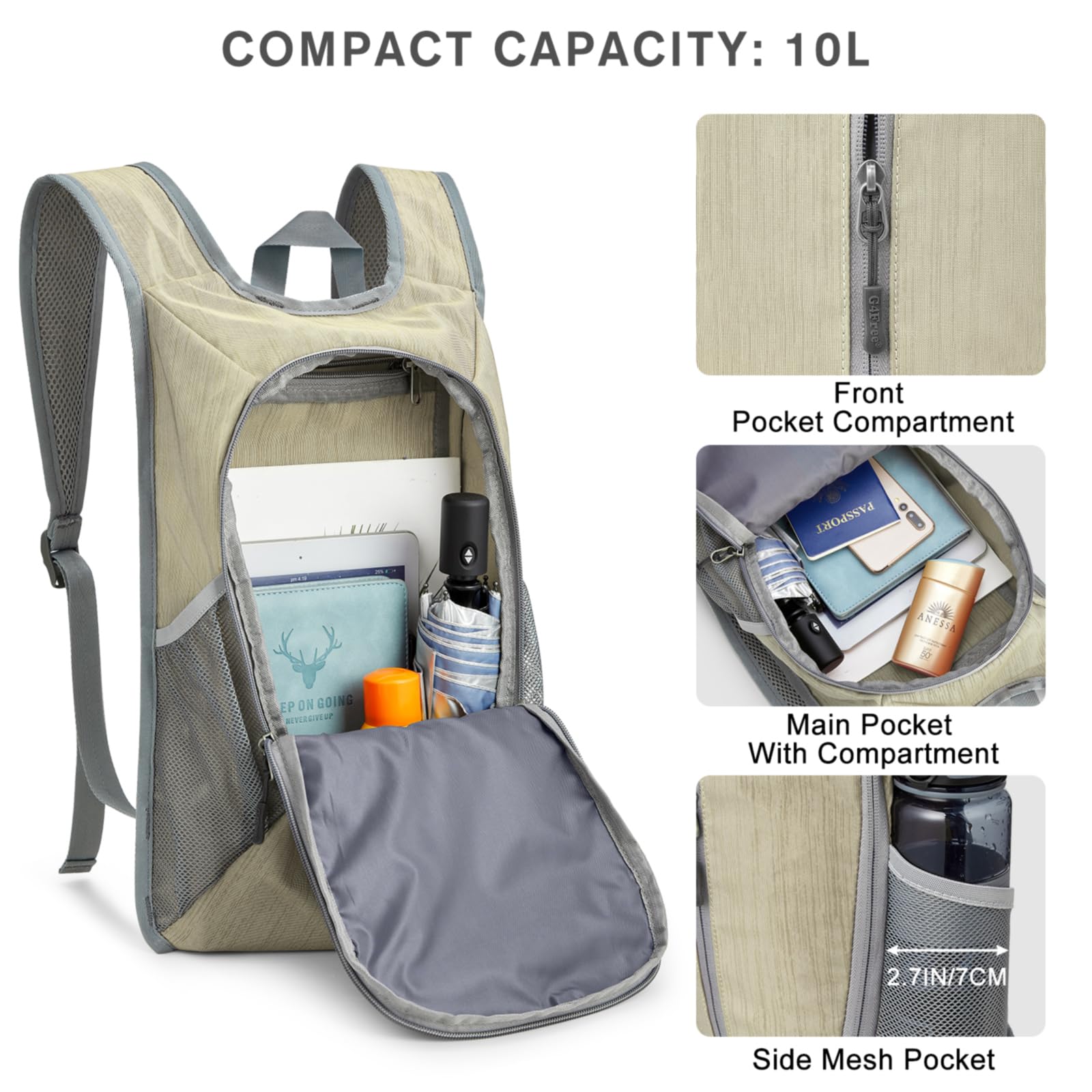 G4Free - G4Free 10L Small Travel Hiking Daypack -TN22B157E