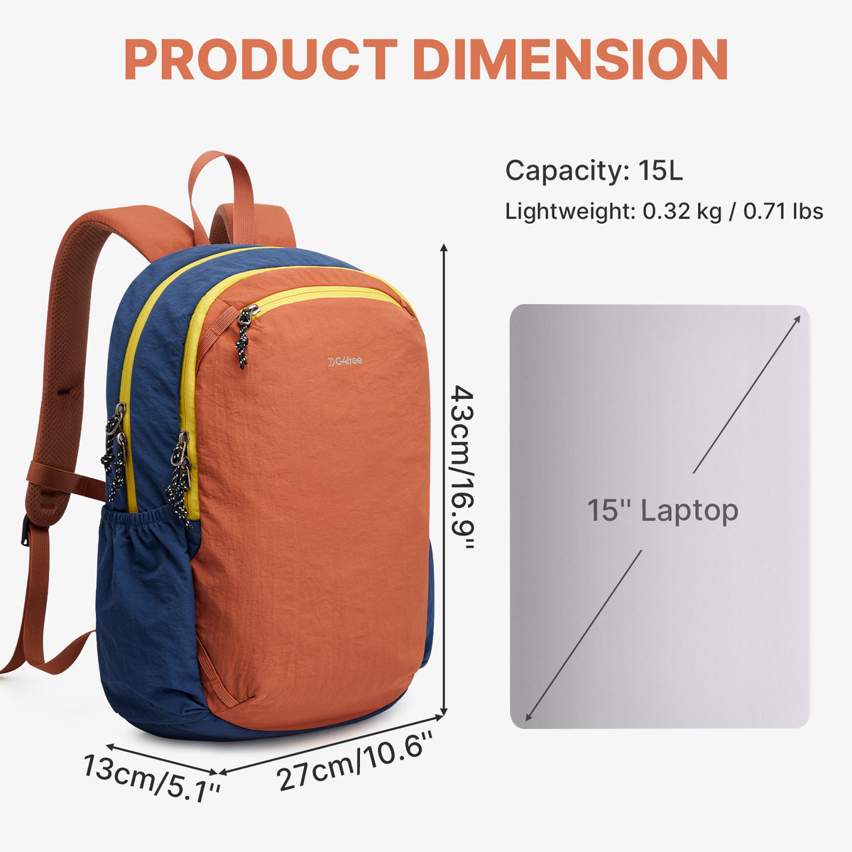 G4Free - G4Free 15L Lightweight Hiking Travel Casual Daypack -TN25B616A