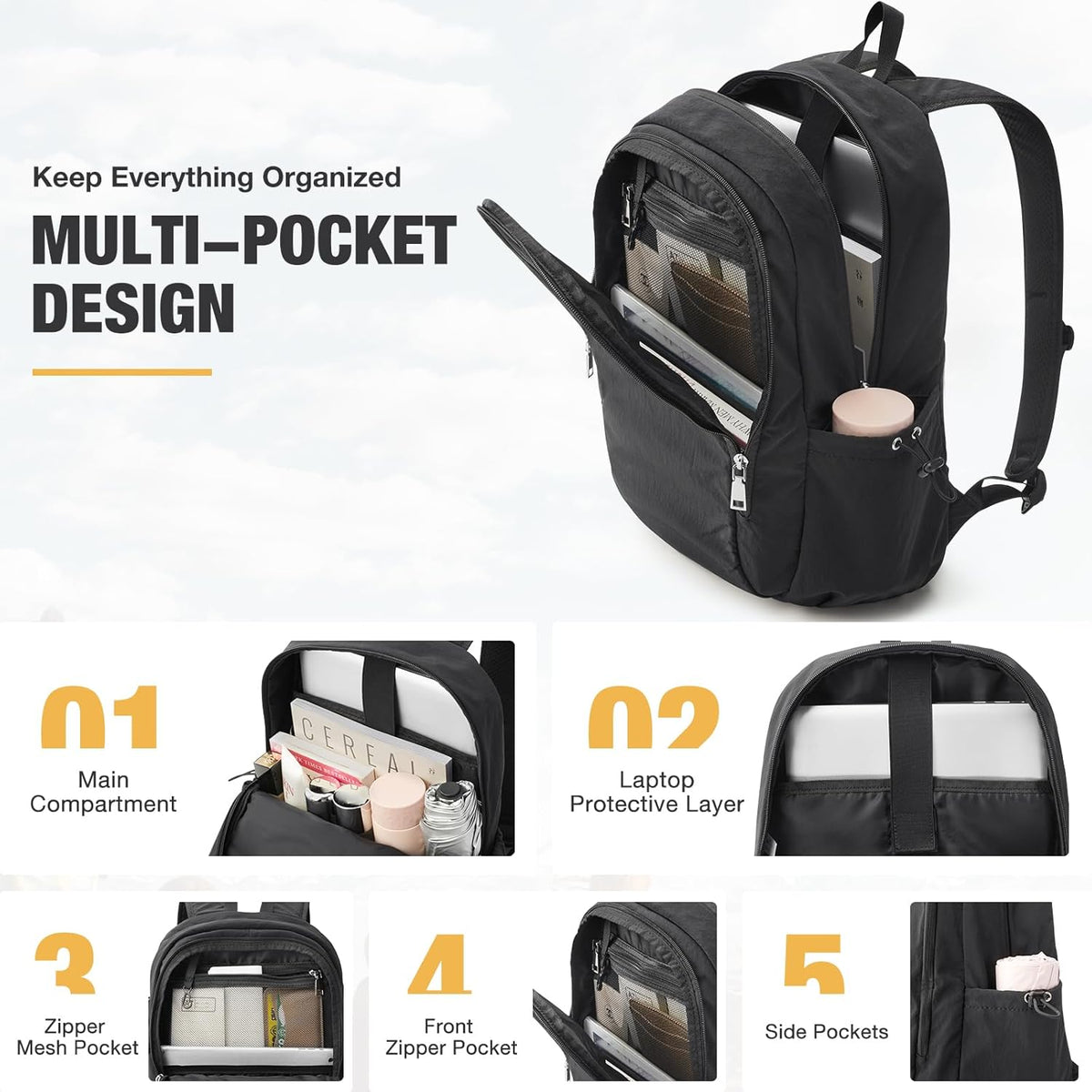 G4Free - G4Free 15L Water-Resistant Hiking Backpack Adjustable Chest Strap -TN25B521C