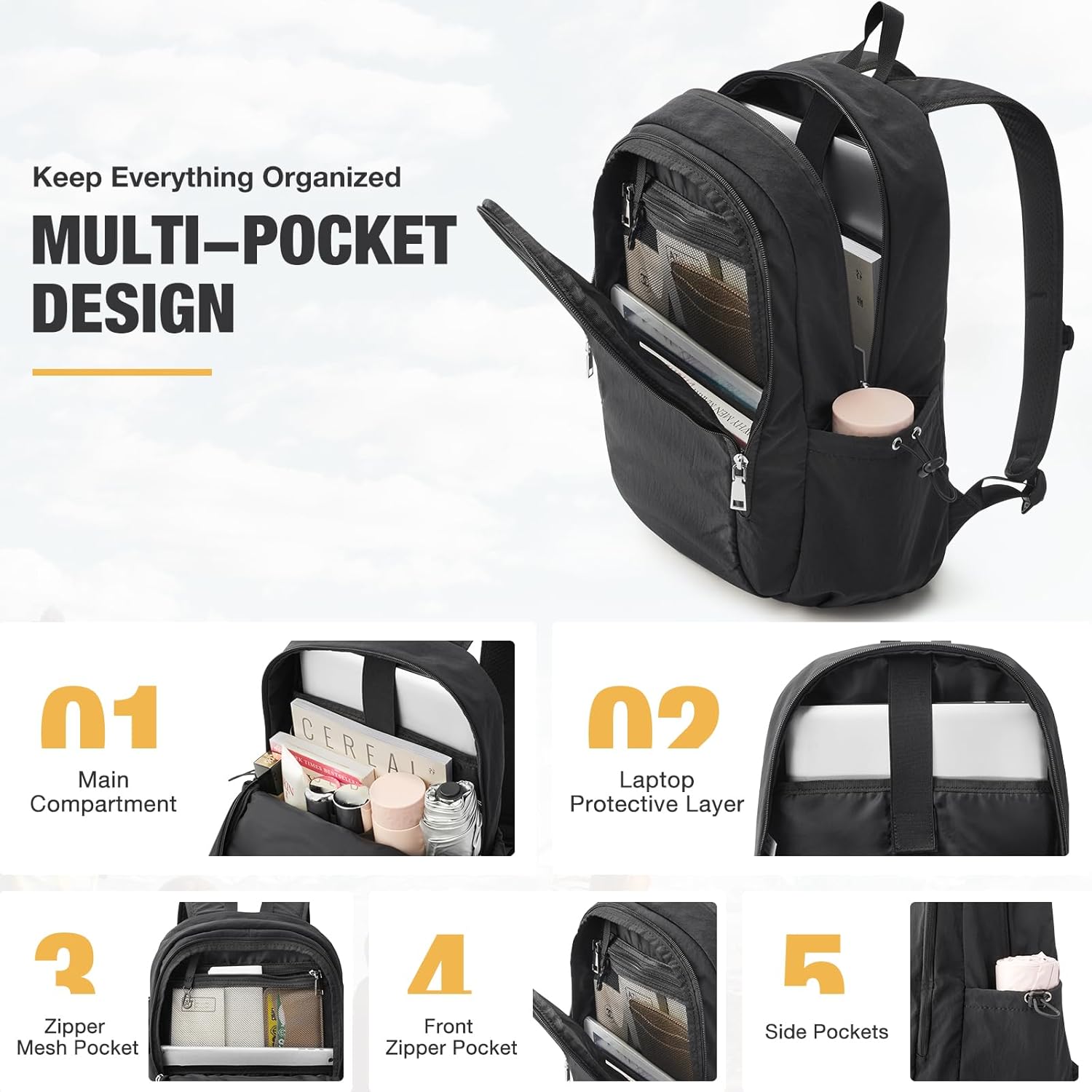 G4Free - G4Free 15L Water-Resistant Hiking Backpack Adjustable Chest Strap -TN25B521C