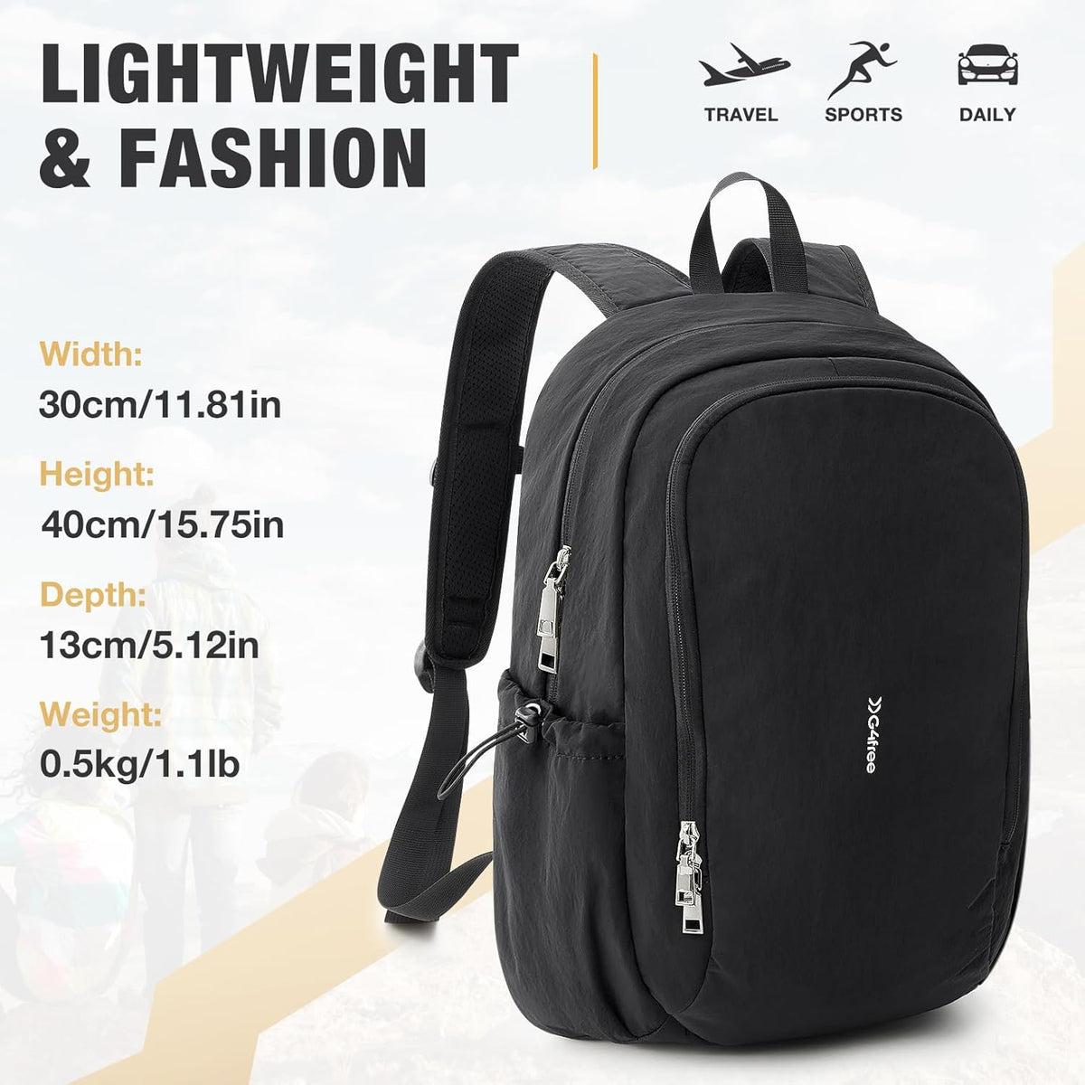 G4Free - G4Free 15L Water-Resistant Hiking Backpack Adjustable Chest Strap -TN25B521C