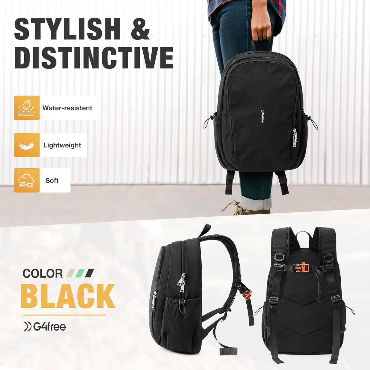 G4Free - G4Free 15L Water-Resistant Hiking Backpack Adjustable Chest Strap -TN25B521C