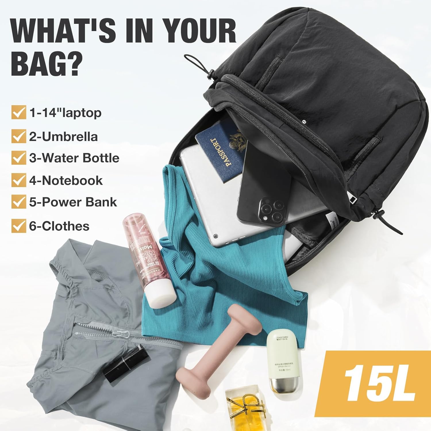 G4Free - G4Free 15L Water-Resistant Hiking Backpack Adjustable Chest Strap -TN25B521C
