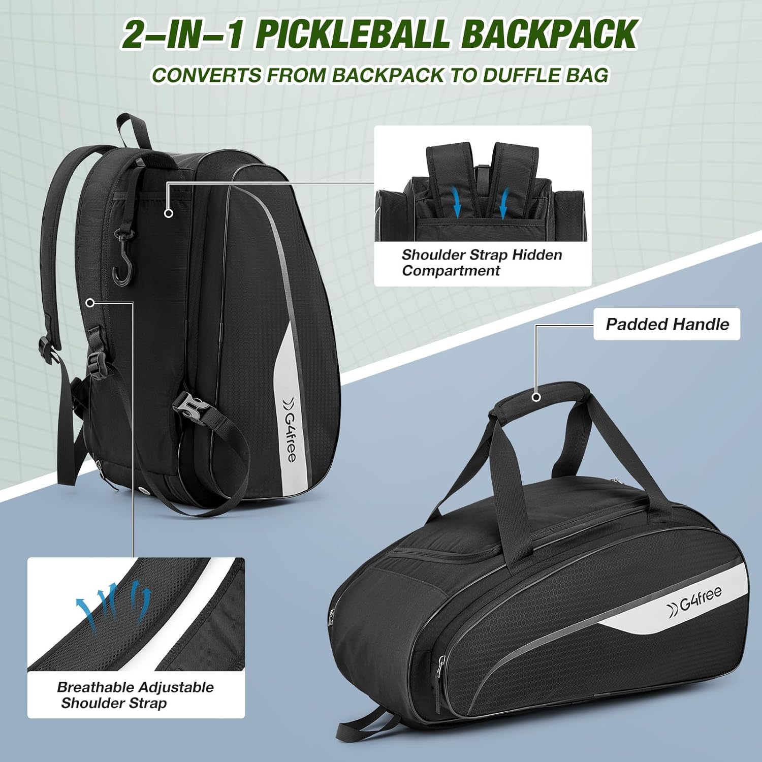 G4Free - G4Free 2-in-1 Pickleball Backpack for 4+ Paddles -TN25B517A