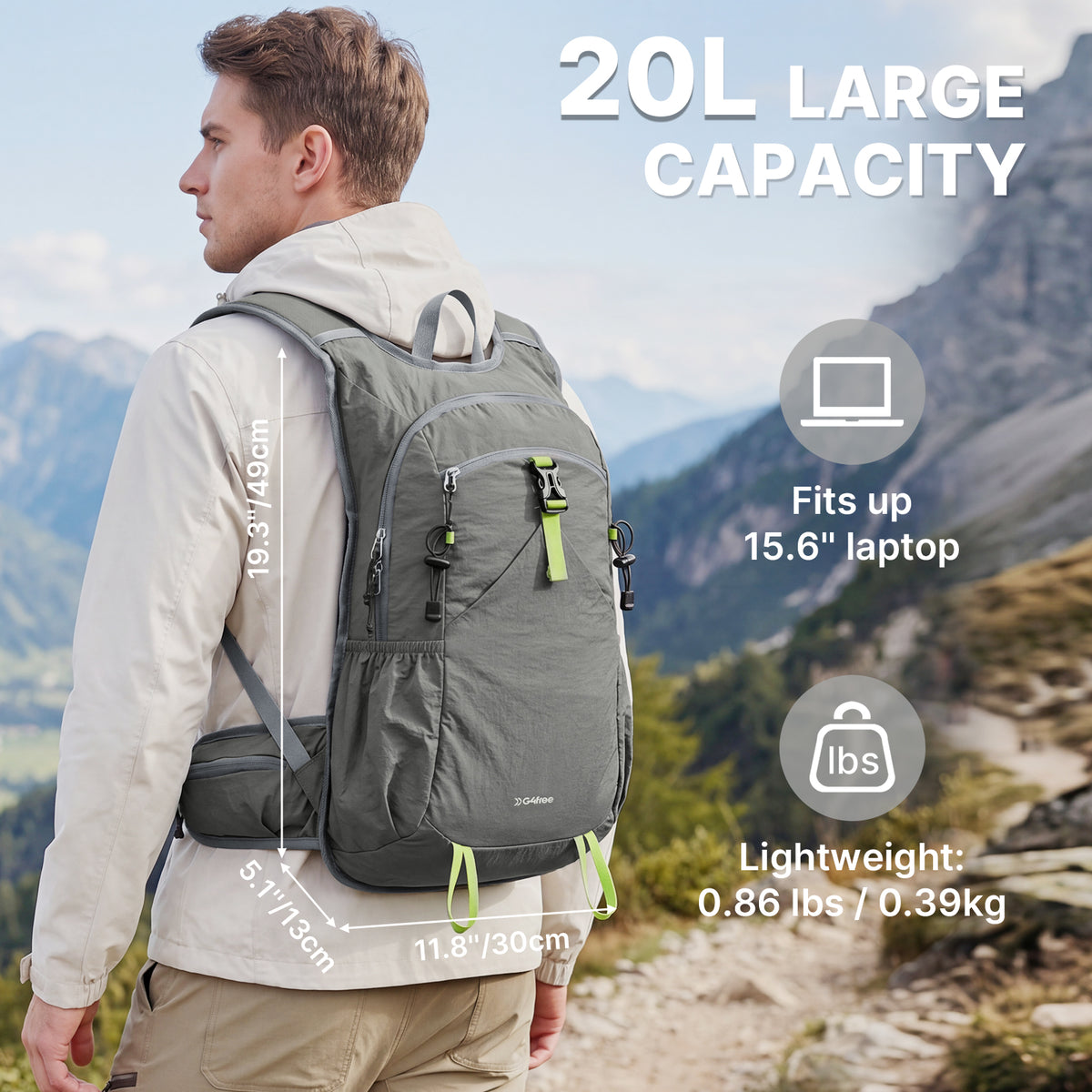 G4Free - G4Free 20L Lightweight Hiking Backpack with Waist Strap -TN25B615A