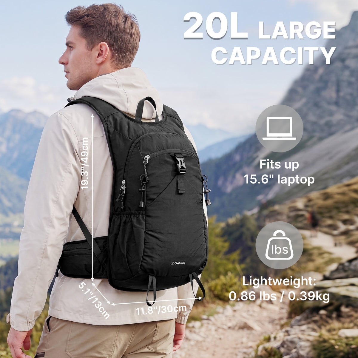 G4Free - G4Free 20L Lightweight Hiking Backpack with Waist Strap -TN25B615A